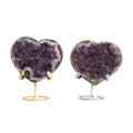 Hand-carved Amethyst Heart Cluster with Stand, Natural Raw Crystal Heart Stone 1–7 Inch tall (50g–1200g), Reiki Healing Gemstone, Love, spiritual Valentine Gift. (200-350 Grams-1.5 to 2.5" tall)
