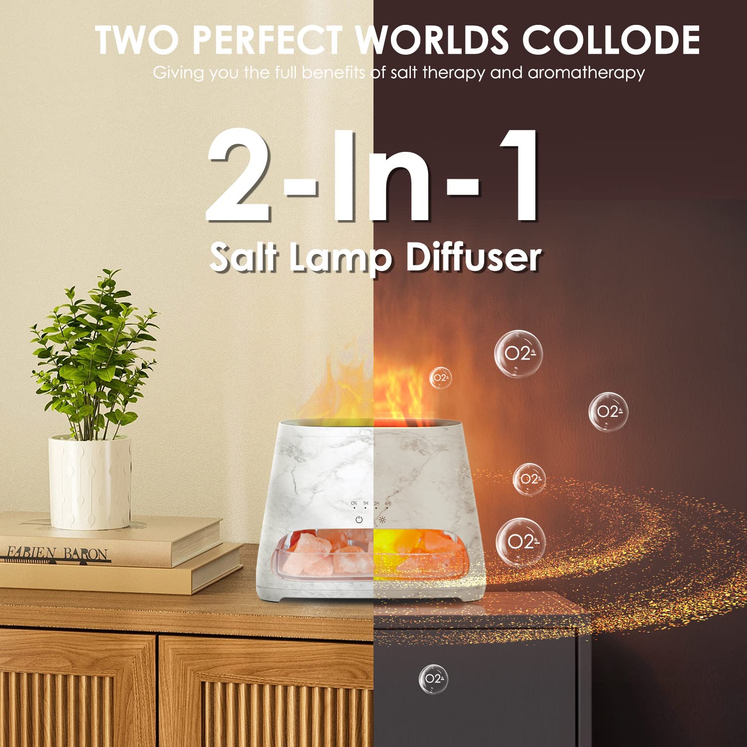 SALKING 2-in-1 Himalayan Salt Lamp & Ultrasonic Essential Oil Diffuser, Aromatherapy Diffuser Cool Mist Humidifier, Salt Therapy Lamp, 100% Pure Himalayan Salt, Ambient Glow, 150ml (Hot Pink)