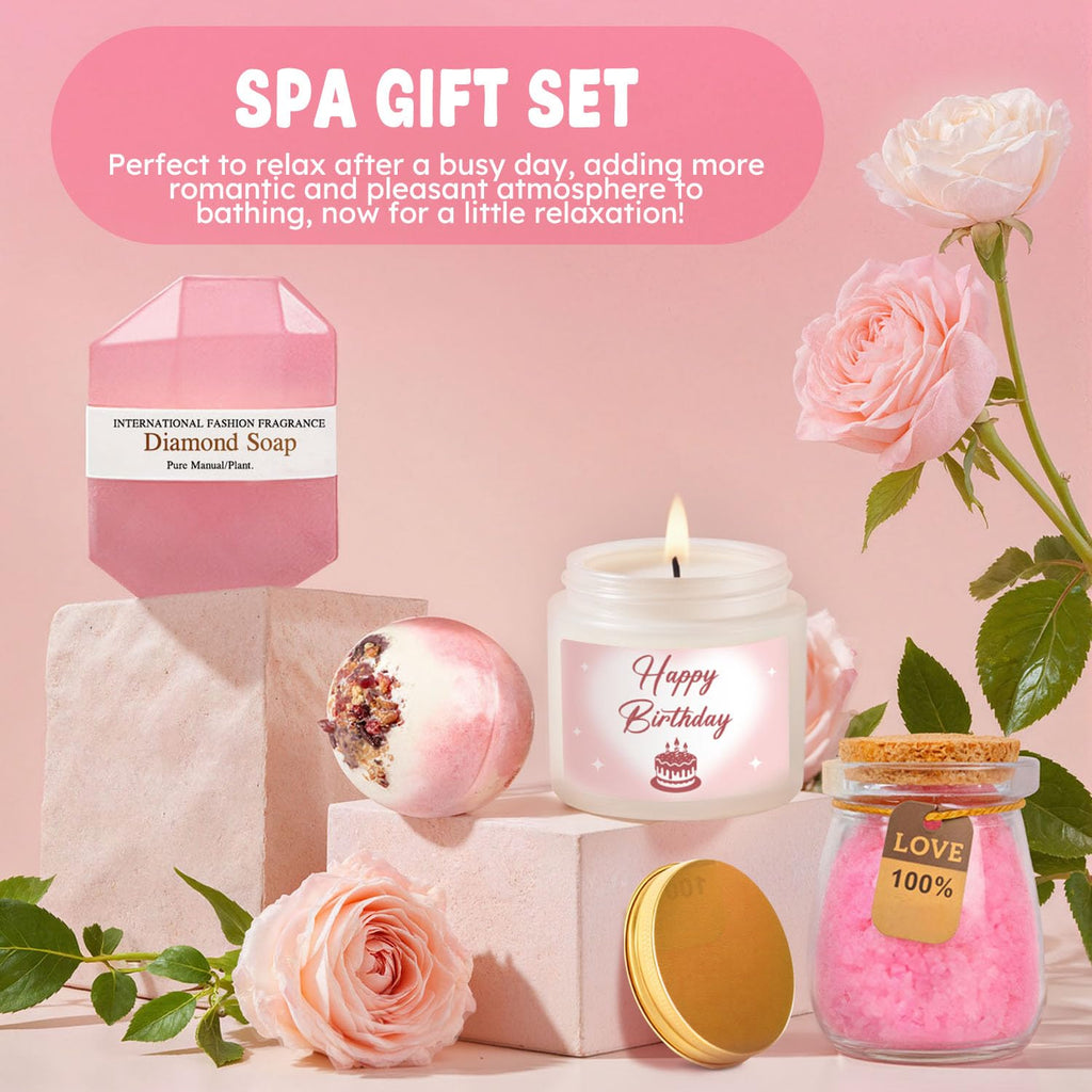 Elegant Birthday Gifts for Women, Black Bow Unique Birthday Relaxing Gifts Box with Scented Candles, Greeting Card & Home-Spa Relaxation, Birthdays Presents for Her, Best Friend, Sister, Wife
