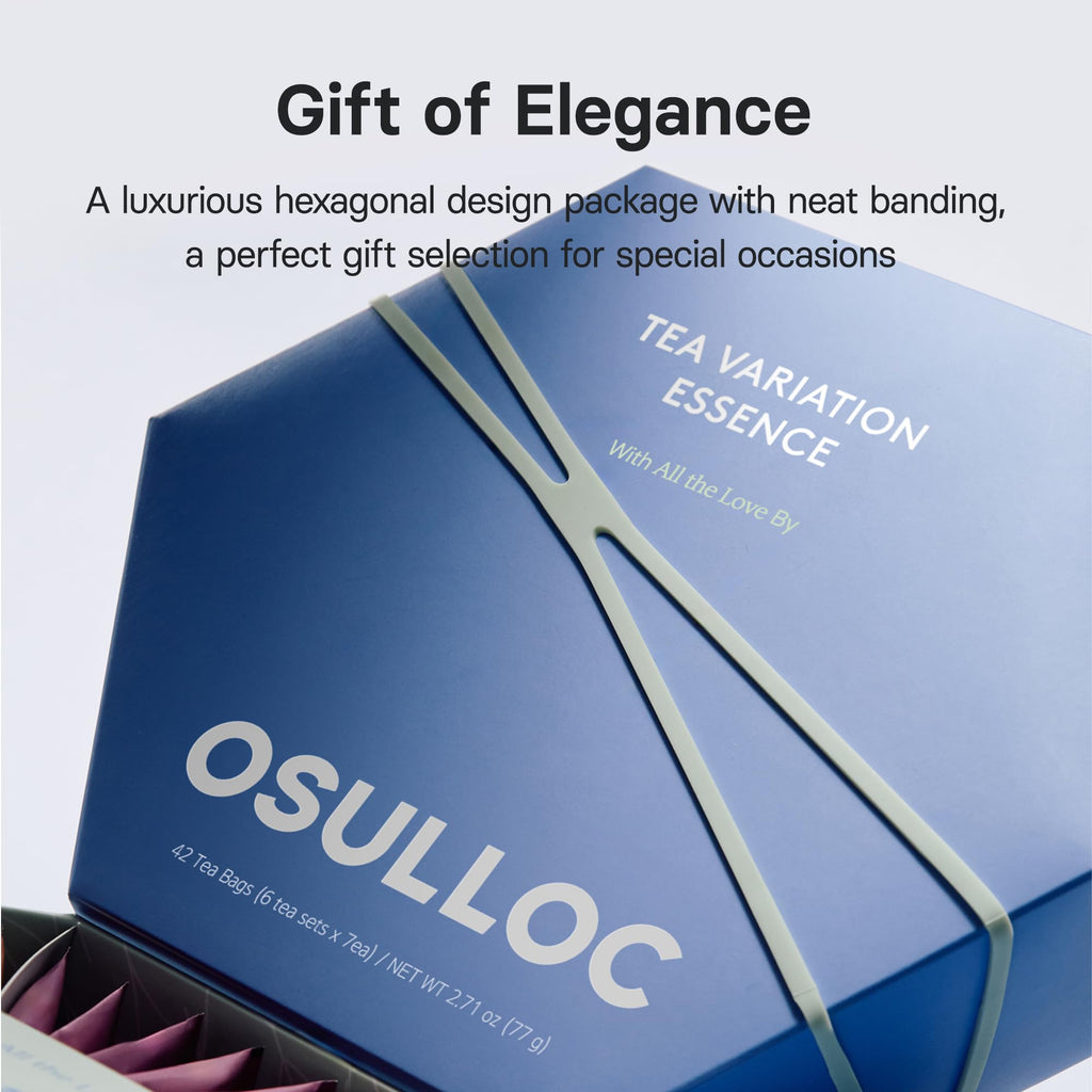 OSULLOC Premium Tea Collection (40 count, 10 flavors x 4 ea), Self Care Sampler Gift Box Variety Pack, Premium Organic Pure & Blended Tea from Jeju