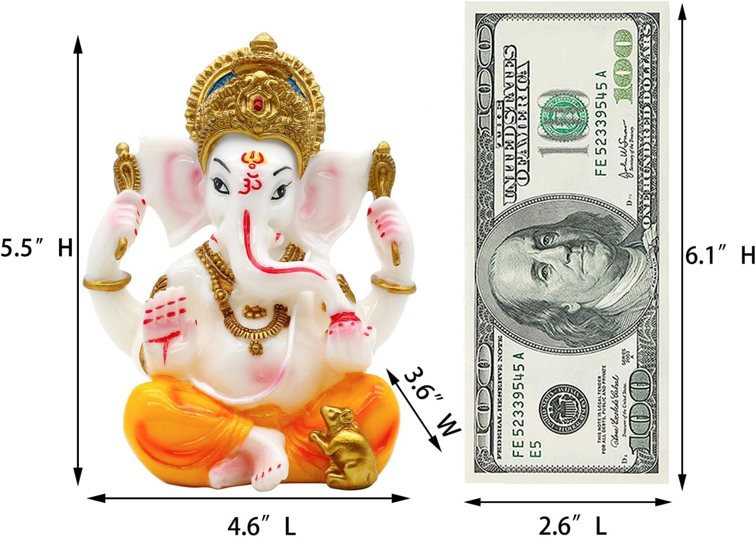 Indian God Lord Ganesha Statue -5.5" H Hindu Ganpati Idol Statues Ganesh Murti for Car Decor Temple Mandir Pooja Item Diwali Puja Gifts for Indian Decoration Spiritual Religious Gift for Housewarming