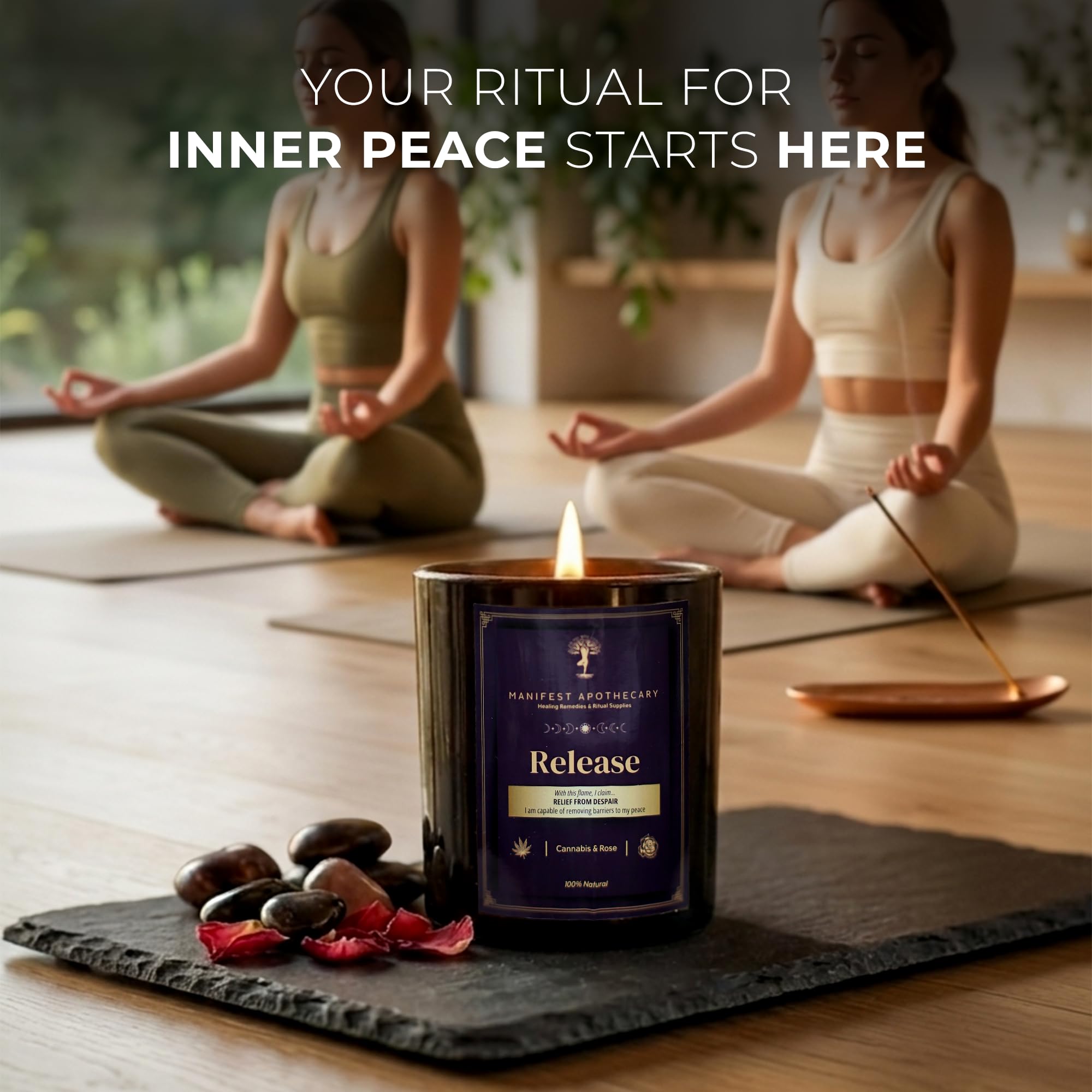 Aromatherapy Scented Candle for Women & Men - Infused with Rose Petals, Cannabis, & Amethyst Crystals - 100% Cotton Wick, 50 Hrs Burn Time & 10.5 Oz Hand-Poured Soy Candle for Relaxation & Mindfulness