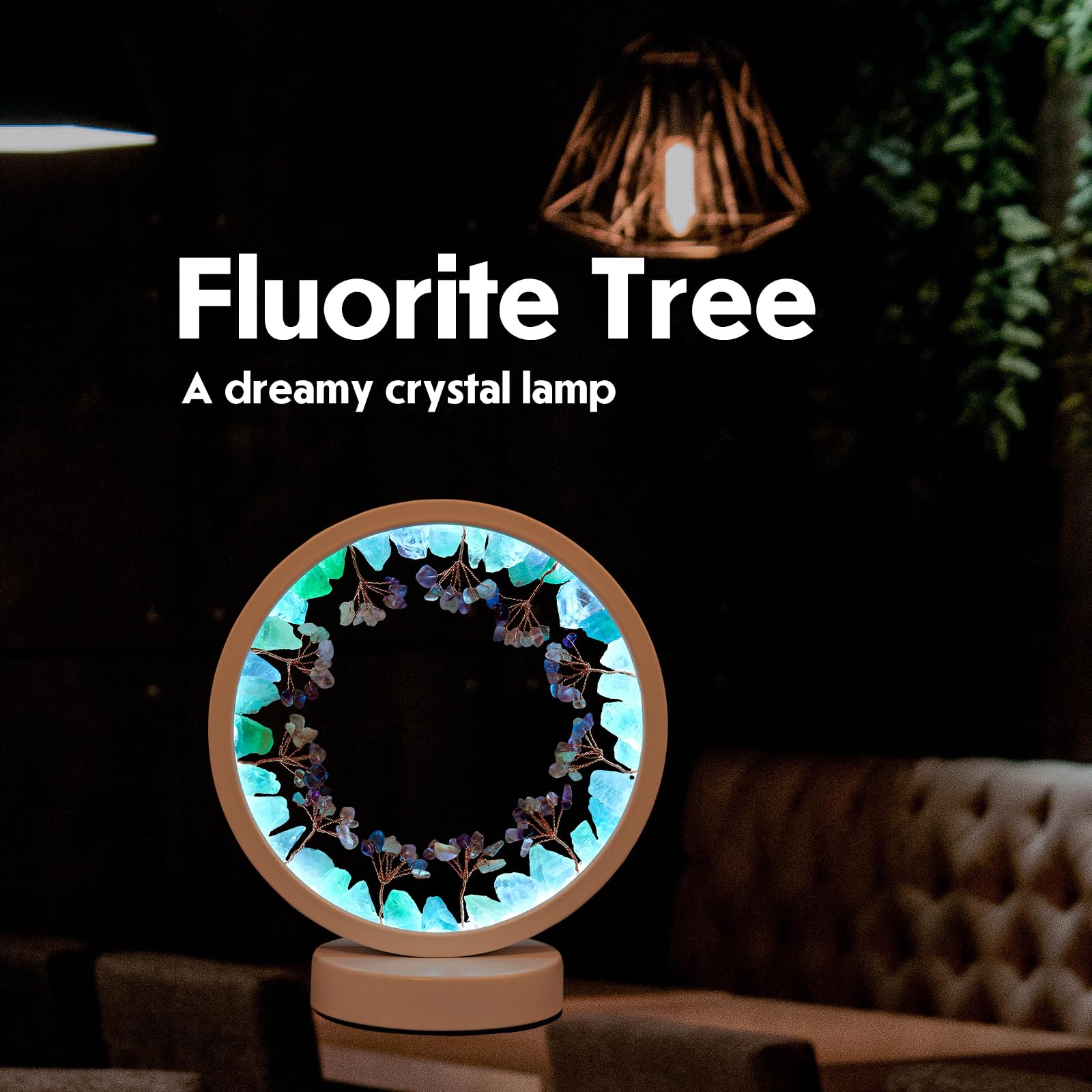 Runyangshi Amethyst Night Lamp 8.6" Natural Healing Crystal Bedside Lamp USB Port 3 Colours Dimming Mode Bedroom Lamp Suitable Night Light for Living Room Bedroom Office Home Decor Ideal Gift