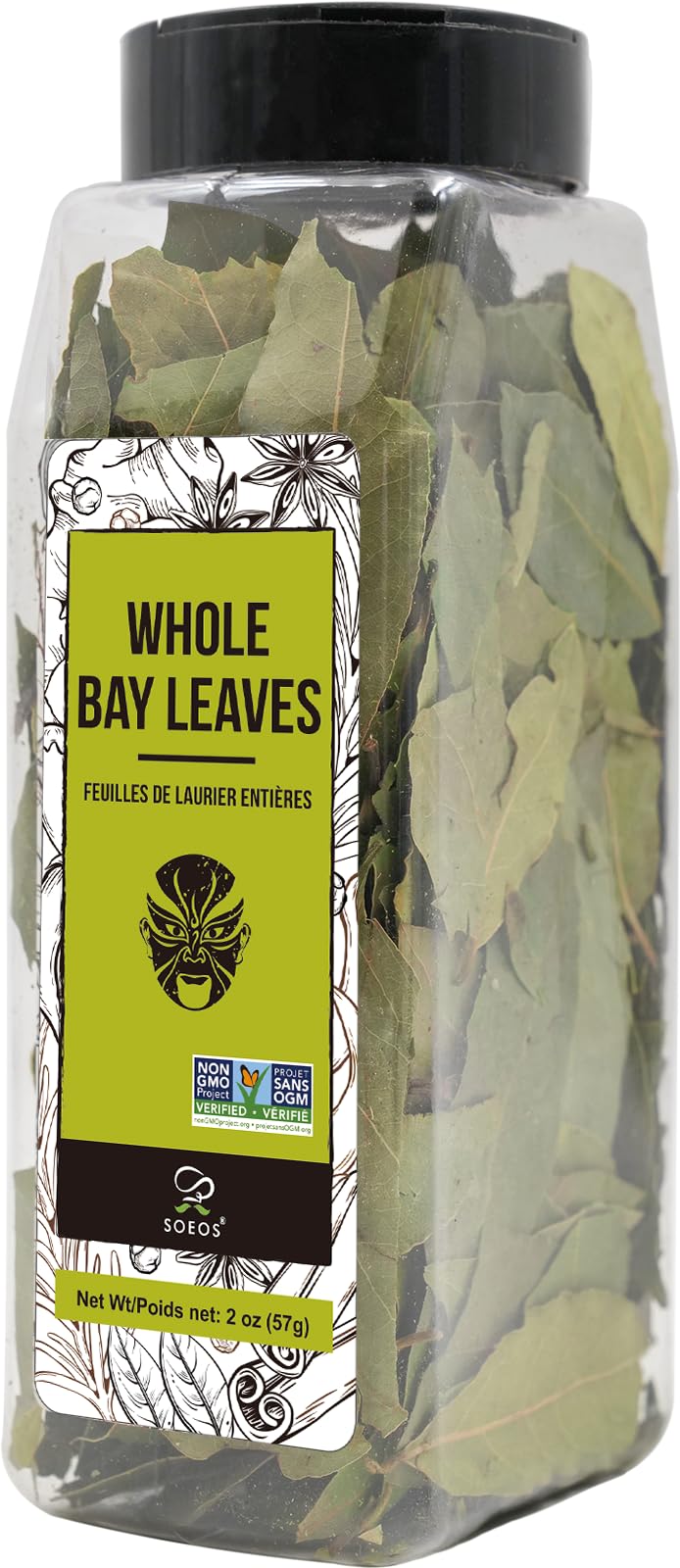 Soeos Bay Leaves Whole, 2 oz(57g), Non-GMO Verified, Dried Leaf, Freshly Packed to Keep Fresh, Laurel Herbs for Cooking, Dried Bay Leaves, Fresh, Green