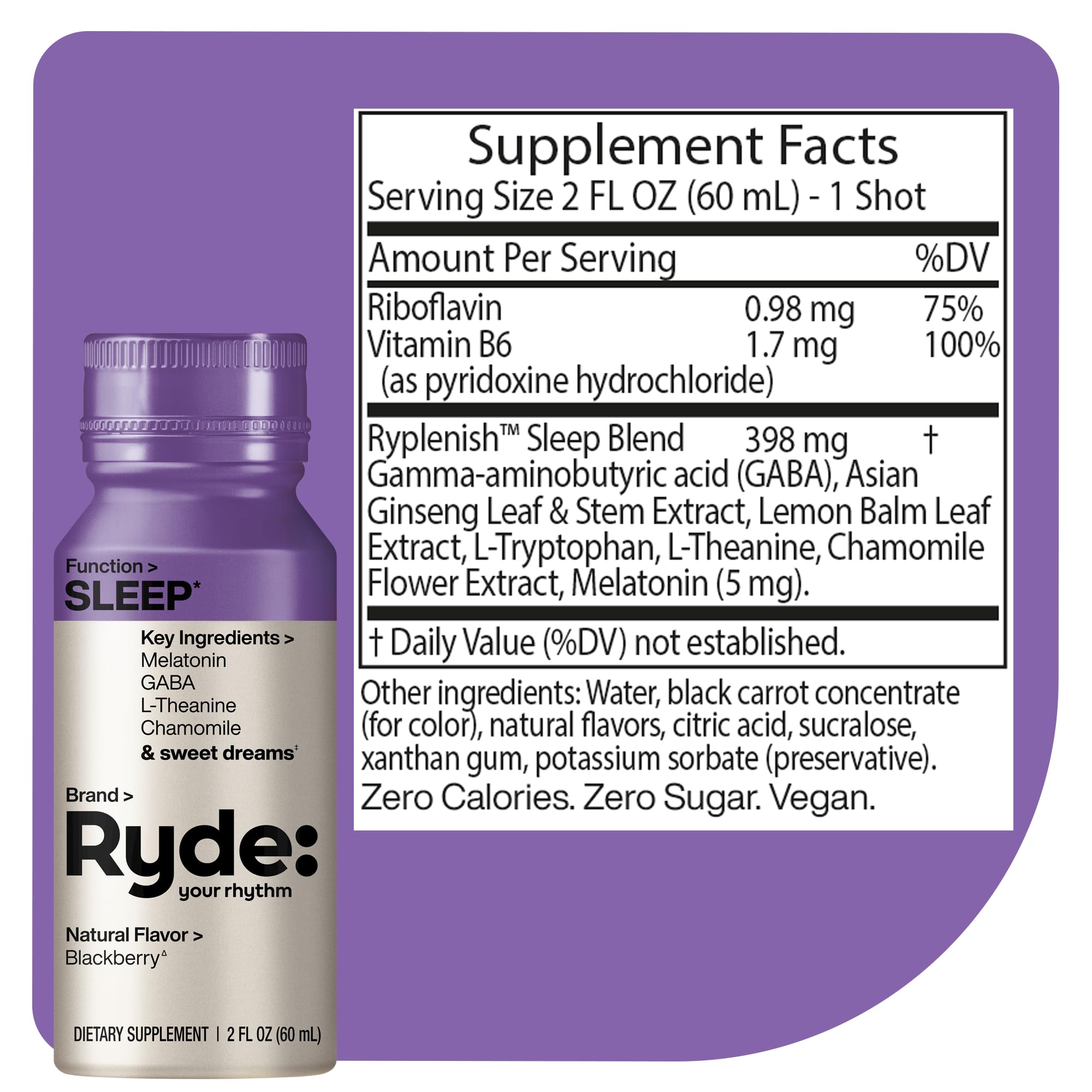 Ryde: Energize Shot | Tropical Flavor | Green Tea Caffeine, Taurine, Ginseng Extract & B Vitamins | 0 Calories, 0 Sugar | 2 FL OZ Shots | Boosts energy* (8 Pack)