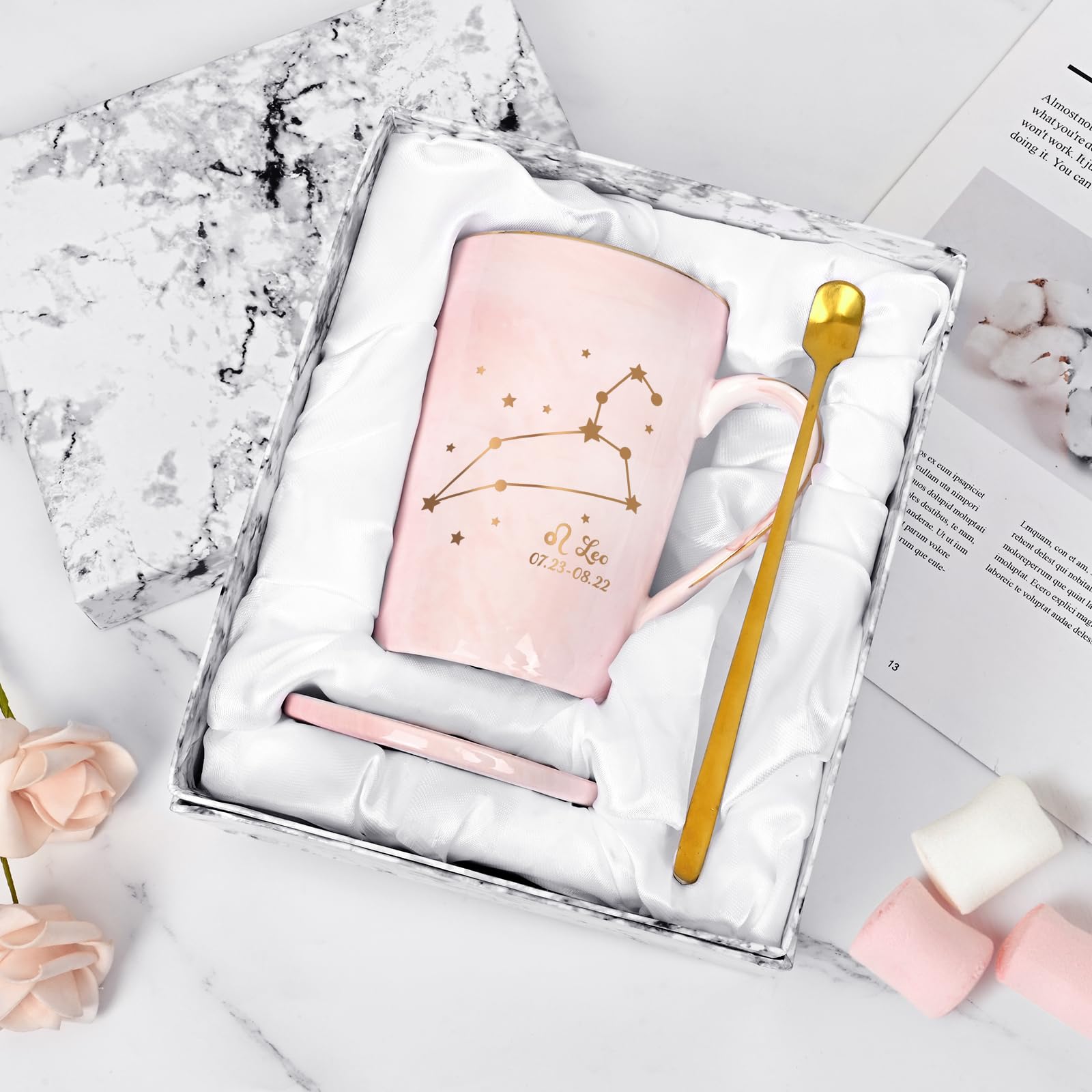 YHRJWN Pisces Gifts for Women, Pisces Constellation Mug, February March Birthdays Gifts for Women Horoscope Astrology Lovers, Pisces Zodiac Sign gifts for Women Girls, 14 Oz Pink with Gift Box