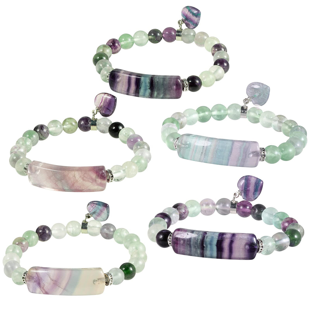 TUMBEELLUWA Healing Stone Bracelet 8mm Beads Chakra Crystal Energy Heart Charm Bracelet Handmade Jewelry for Women