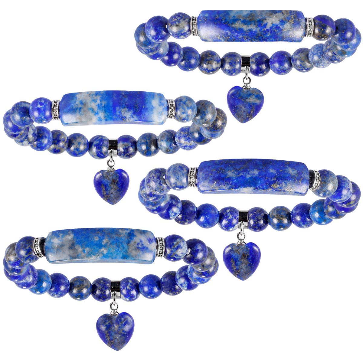 TUMBEELLUWA Healing Stone Bracelet 8mm Beads Chakra Crystal Energy Heart Charm Bracelet Handmade Jewelry for Women