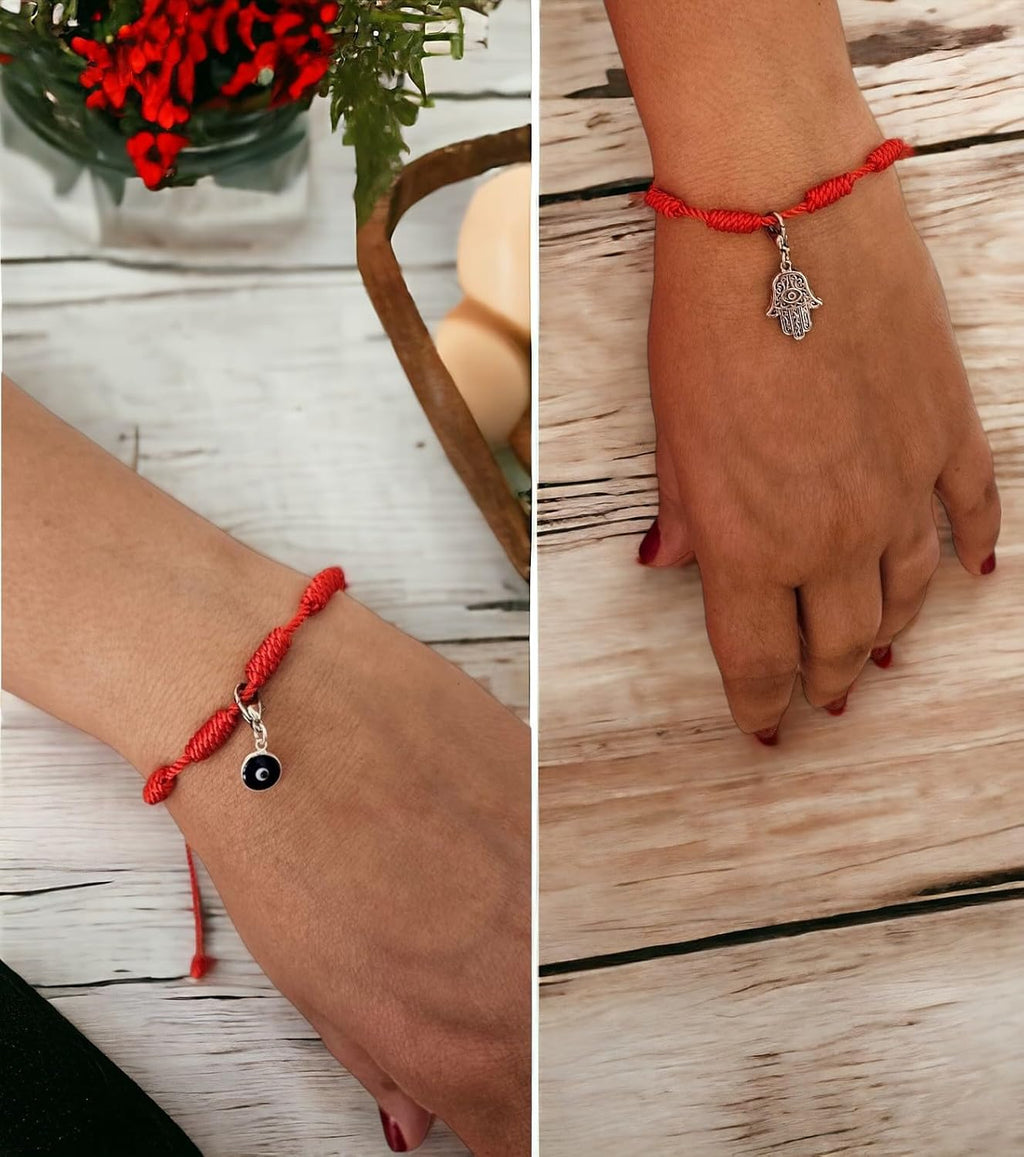 MYSTIC JEWELS - Red Rope Bracelet with 7 Chakras, Amulet of Protection and Good Luck Adjustable Handmade for Women Men Symbol of Friendship, Talla única, Polyester, No Gemstone