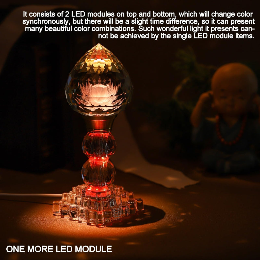 LED Crystal Lotus Flower Lamp – USB Powered Buddha Light for Worship, Prayer and Display,Lotus Flower Light for Bedroom, Buddhist Supplies,Shrine,Meditation Room 8’’ (Blooming Lotus)