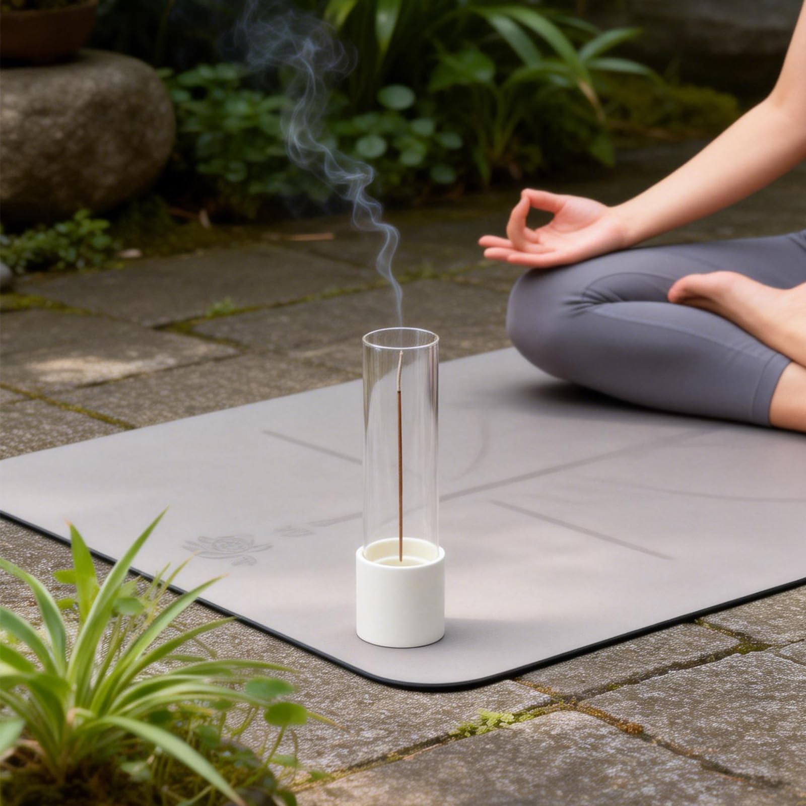 Ceremony Incense Holder, Wooden Incense Holder for Sticks with Glass Ash Catcher, Anti-ash Incense Burner with 20 Incense Sticks and a Ash Brush for Meditation Yoga Spa Room Decor