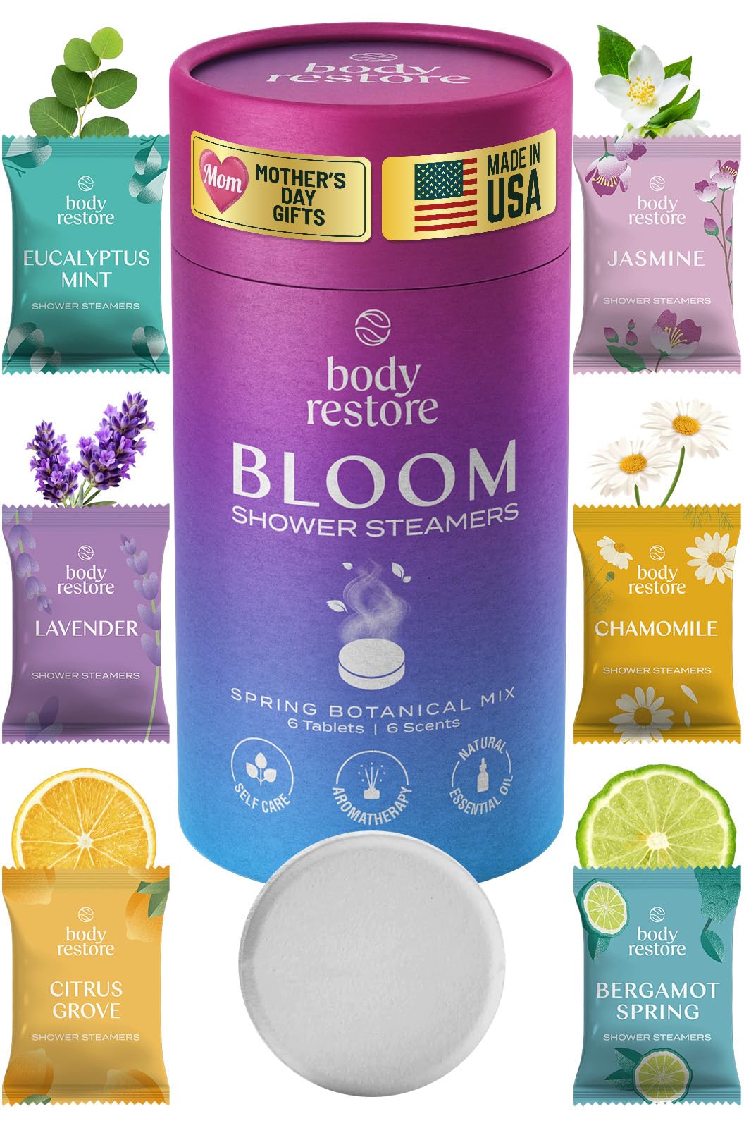 Body Restore Shower Steamers Aromatherapy 6 Pack – Mothers Day Gifts for Mom, Birthday Gifts for Women, Relaxation Stress Relief Self Care – Bloom