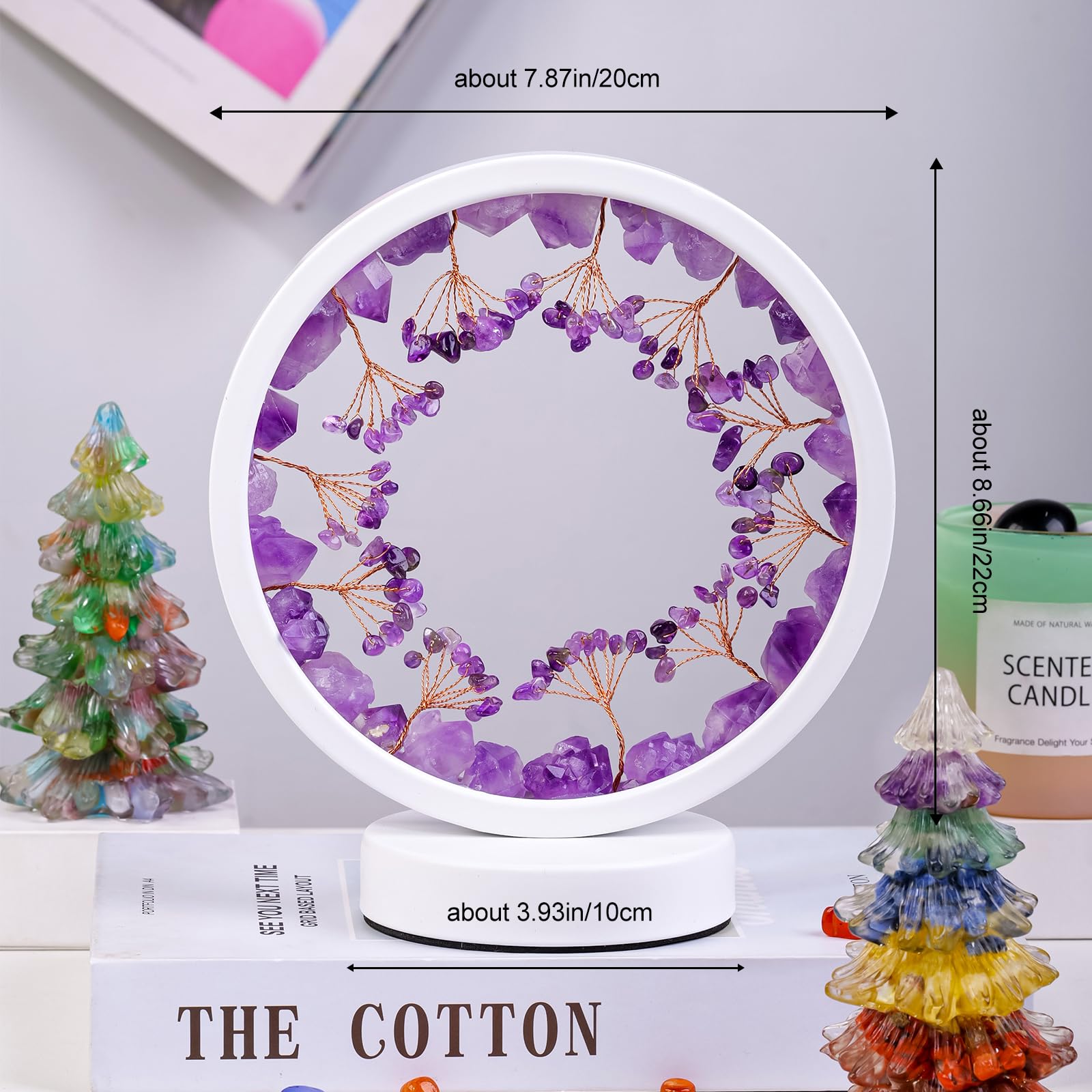 Runyangshi Amethyst Night Lamp 8.6" Natural Healing Crystal Bedside Lamp USB Port 3 Colours Dimming Mode Bedroom Lamp Suitable Night Light for Living Room Bedroom Office Home Decor Ideal Gift