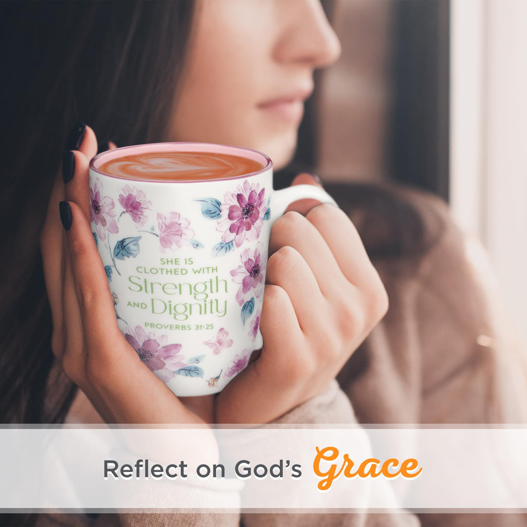 Christian Art Gifts Inspirational Ceramic Coffee & Tea Scripture Mug for Women: All Things are Possible Encouraging Bible Verse, Cute Microwave & Dishwasher Safe Drinkware, White & Pink Floral, 12 oz.