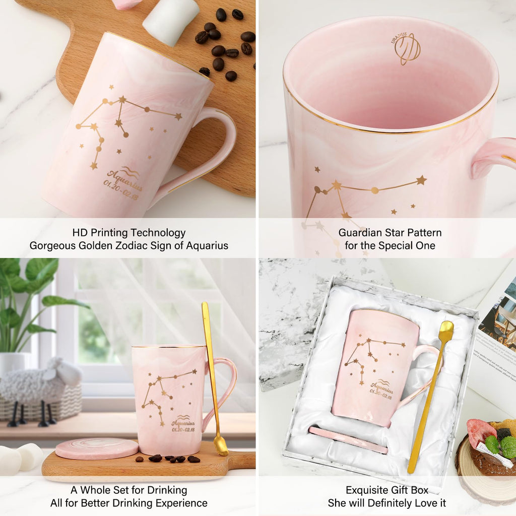 YHRJWN Pisces Gifts for Women, Pisces Constellation Mug, February March Birthdays Gifts for Women Horoscope Astrology Lovers, Pisces Zodiac Sign gifts for Women Girls, 14 Oz Pink with Gift Box
