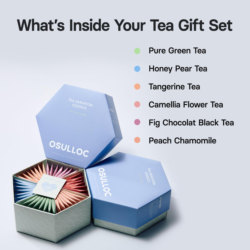 OSULLOC Premium Tea Collection (40 count, 10 flavors x 4 ea), Self Care Sampler Gift Box Variety Pack, Premium Organic Pure & Blended Tea from Jeju