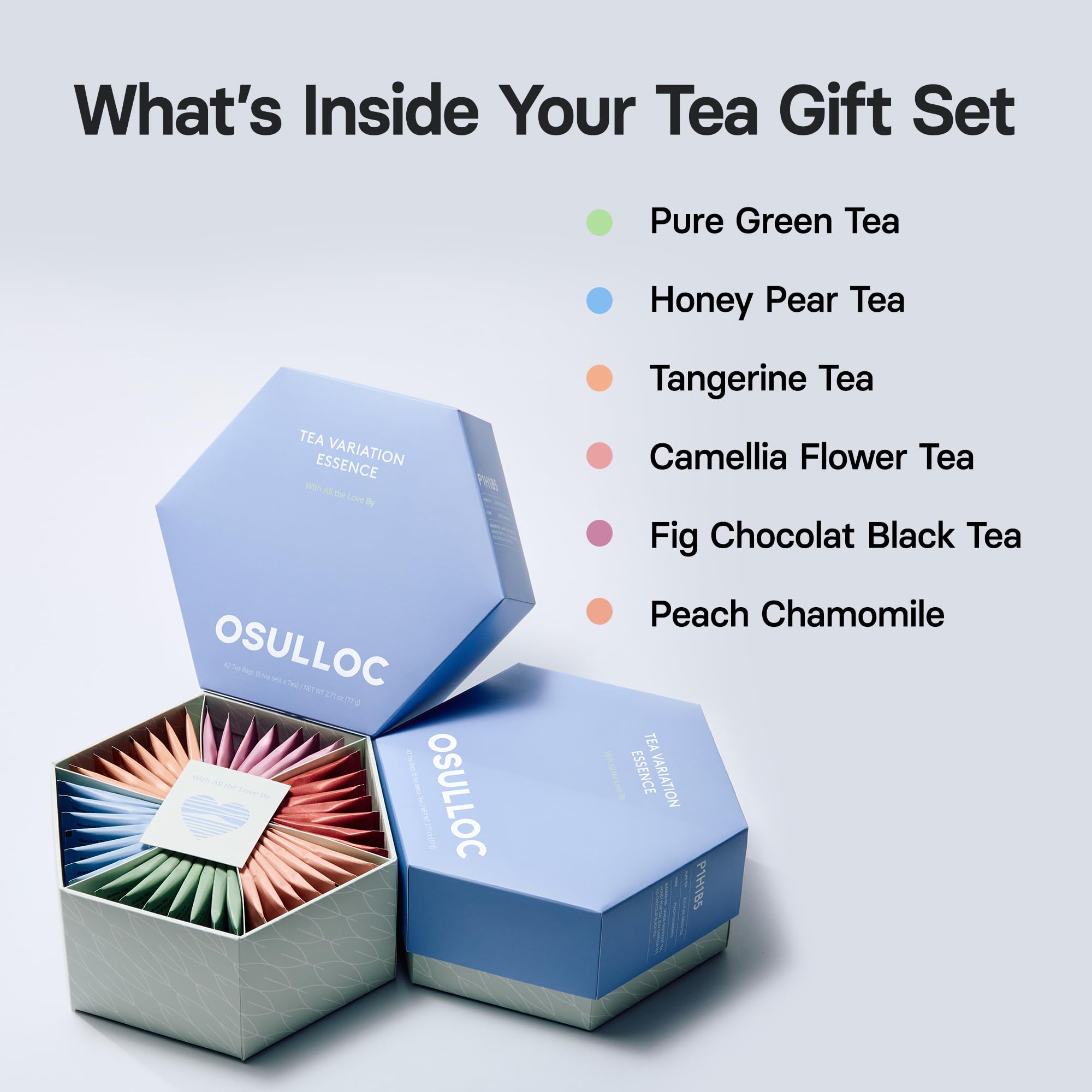 OSULLOC Premium Tea Collection (40 count, 10 flavors x 4 ea), Self Care Sampler Gift Box Variety Pack, Premium Organic Pure & Blended Tea from Jeju