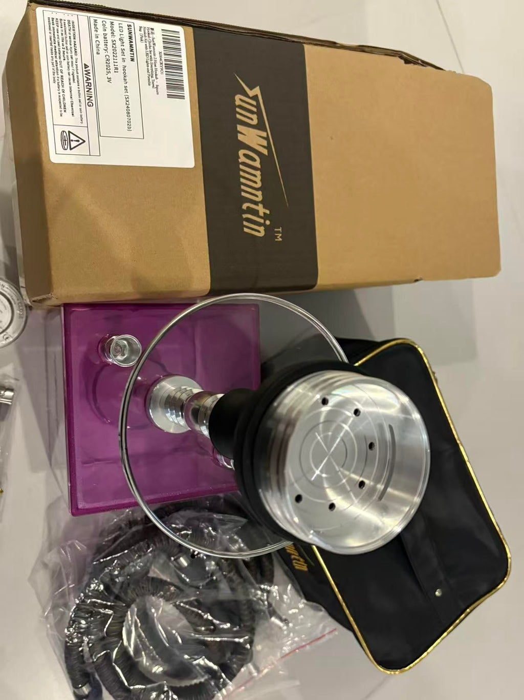 2 Hose Large Cloud Production Acrylic Hookah Set with Everything, Travel Kit with LED Hookah Machine for Shisha Smoking Experience（Black）