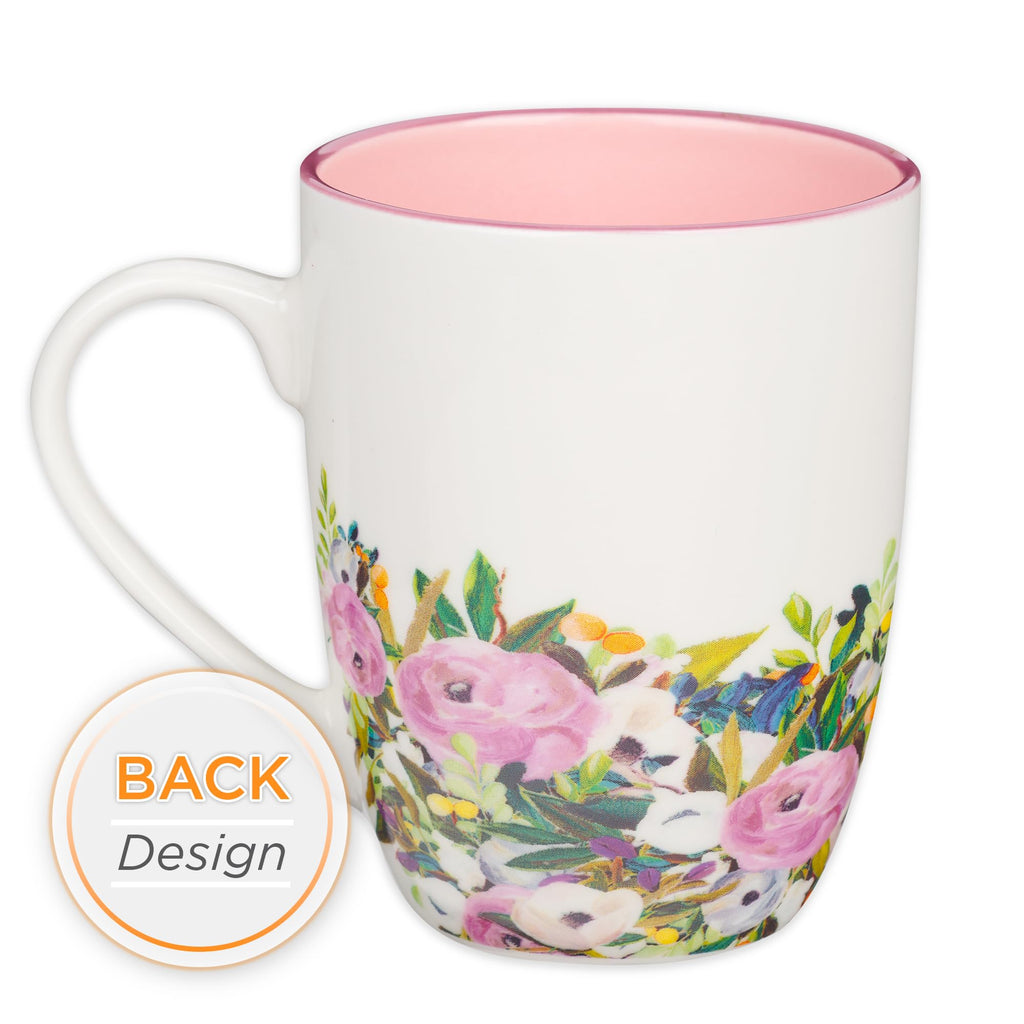 Christian Art Gifts Inspirational Ceramic Coffee & Tea Scripture Mug for Women: All Things are Possible Encouraging Bible Verse, Cute Microwave & Dishwasher Safe Drinkware, White & Pink Floral, 12 oz.