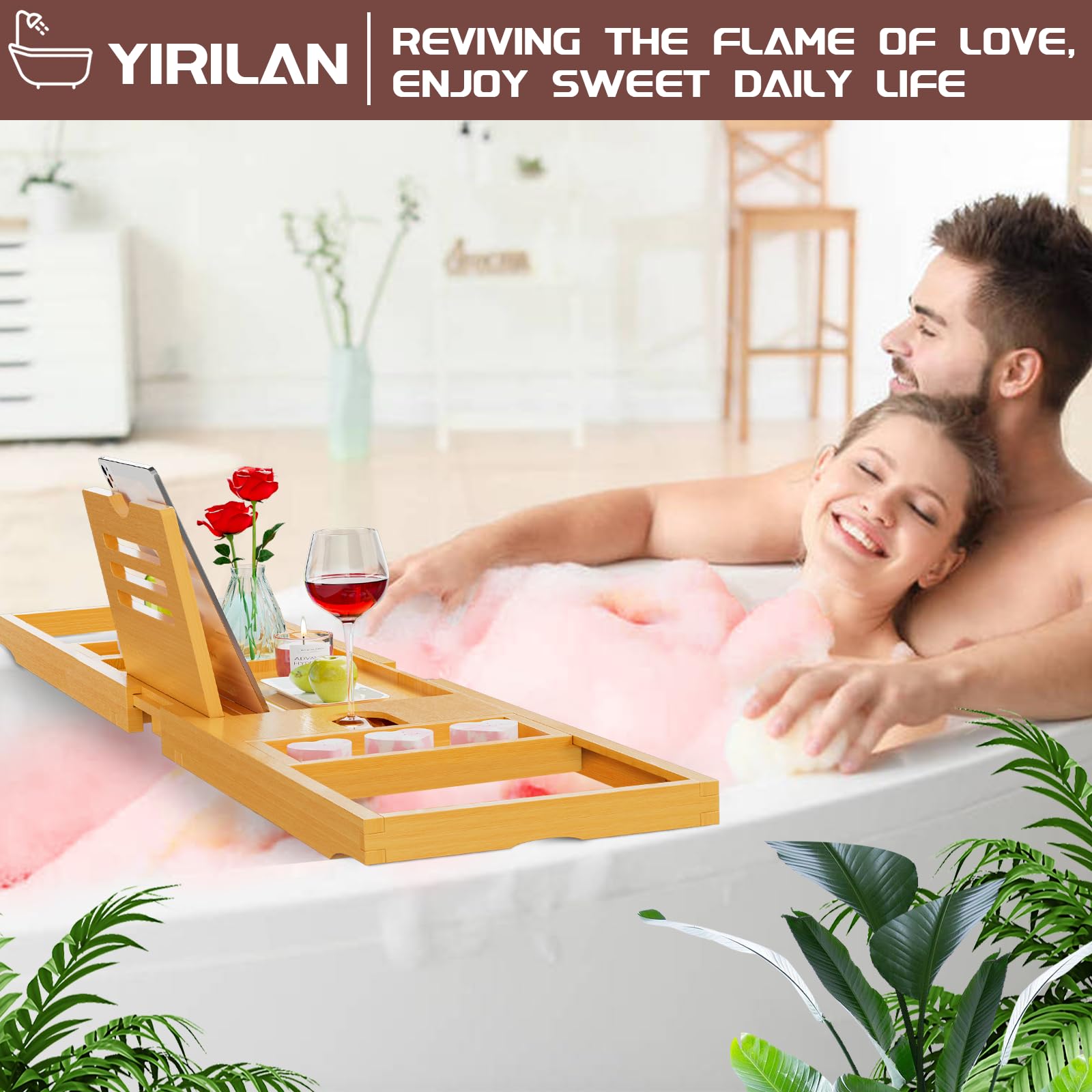 Premium Bathtub Tray Caddy, Expandable Bath Tray, Unique House Warming Gifts, New Home, Anniversary and Wedding Gifts for Couple, Bridal Shower Gift for Women