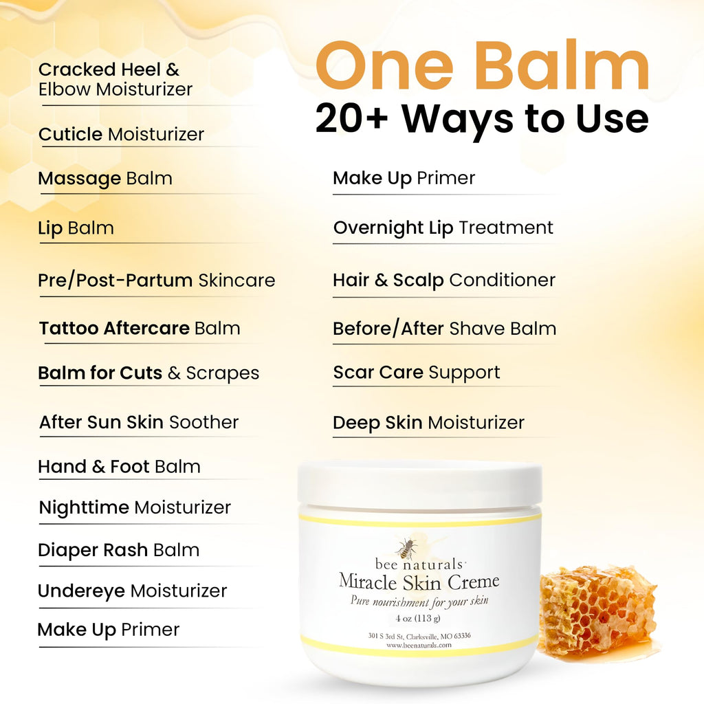 Bee Naturals Miracle Skin Creme - All-Natural Hydrating Cream for Full body - Pure Nourishment with Olive Oil, Beeswax & Coconut Oil - Loved globally for Versatility & Trusted by Generations (4 oz)