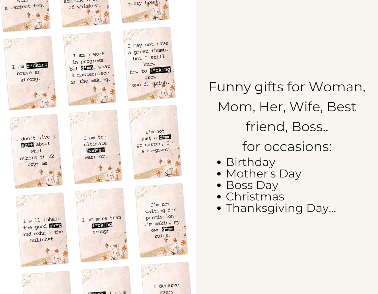Affirmation Cards - 72 Swearing, Motivational and Inspirational Cards for Women, Size 2.15"x3.5" Cardstock - Gifts for Women, Best Friend, Mom and Self Care Female