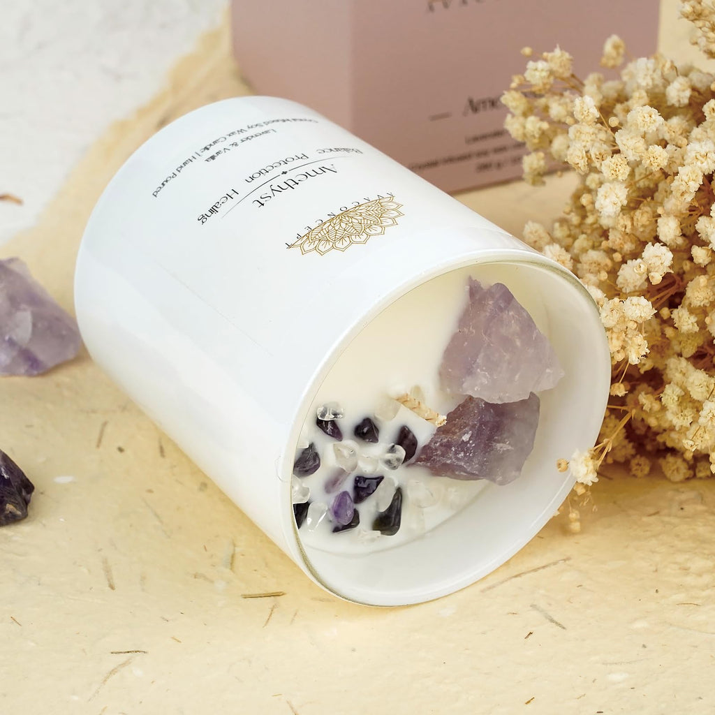 AVACONCEPT Crystal Infused Soy Wax Candle Gift Set Aromatherapy Scented Candles with Healing Crystals Natural Hand-Poured Luxury for Relaxation & Home Décor (Sunstone & Amethyst & Amazonite)