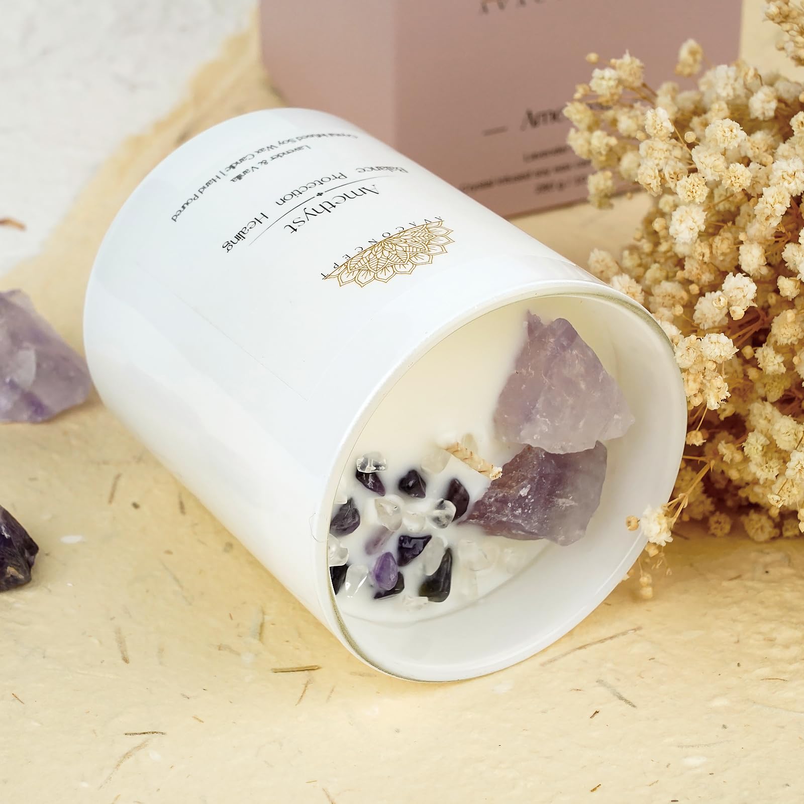 AVACONCEPT Crystal Infused Soy Wax Candle Gift Set Aromatherapy Scented Candles with Healing Crystals Natural Hand-Poured Luxury for Relaxation & Home Décor (Sunstone & Amethyst & Amazonite)