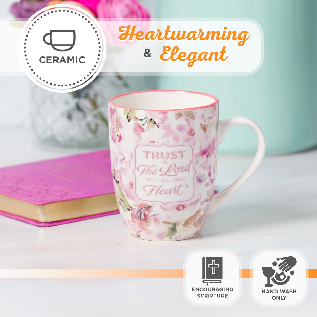 Christian Art Gifts Inspirational Ceramic Coffee & Tea Scripture Mug for Women: All Things are Possible Encouraging Bible Verse, Cute Microwave & Dishwasher Safe Drinkware, White & Pink Floral, 12 oz.