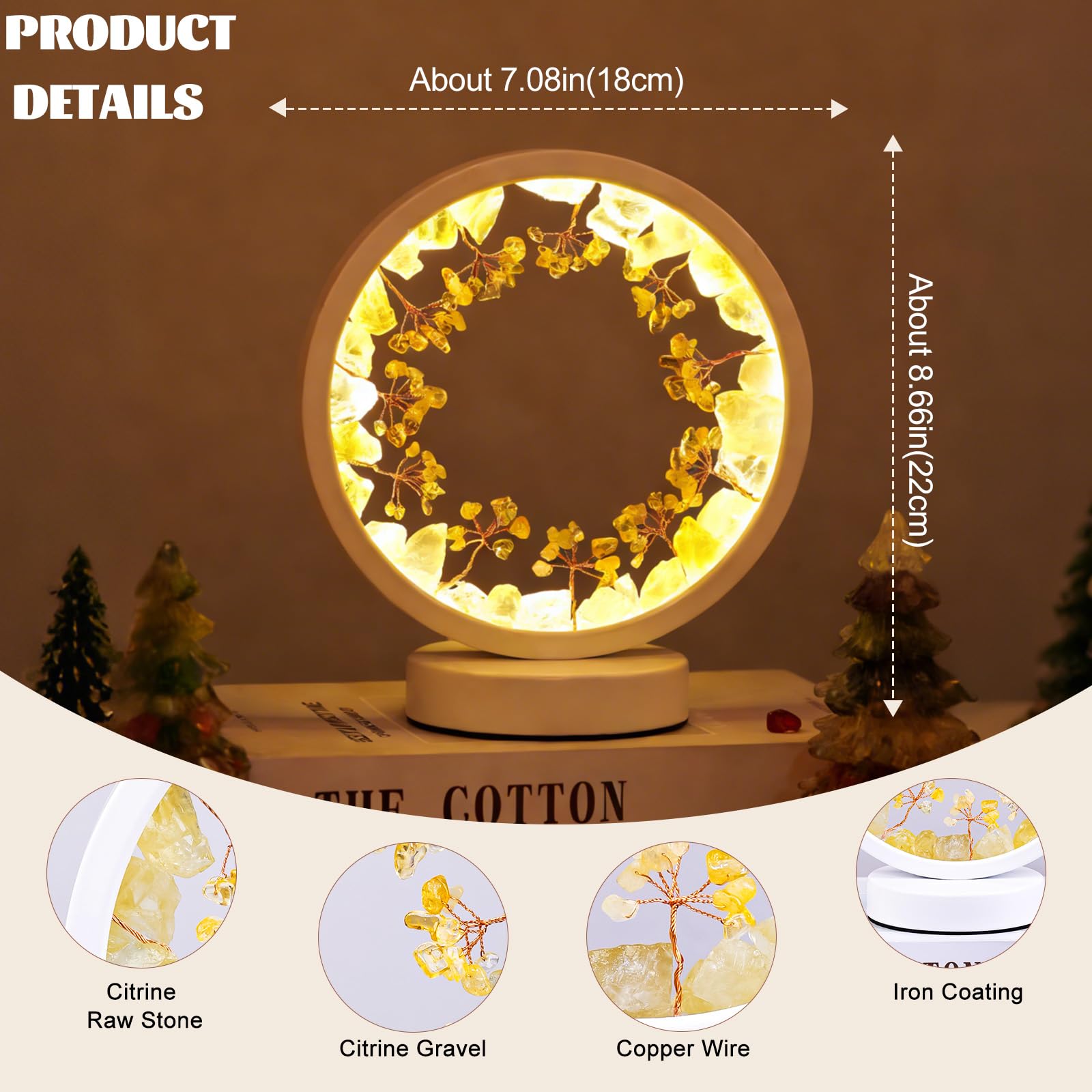 Runyangshi Amethyst Night Lamp 8.6" Natural Healing Crystal Bedside Lamp USB Port 3 Colours Dimming Mode Bedroom Lamp Suitable Night Light for Living Room Bedroom Office Home Decor Ideal Gift