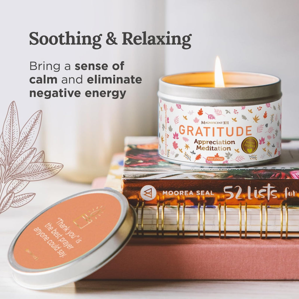 Magnificent 101 Long-Lasting Home Blessing - Love & Laughter Aromatherapy Smudge Candle - 6 Oz - 35-Hour Burn - Soy Wax, Sage, Bergamot & Sandalwood - Meditation & Manifestation - Sage Candle