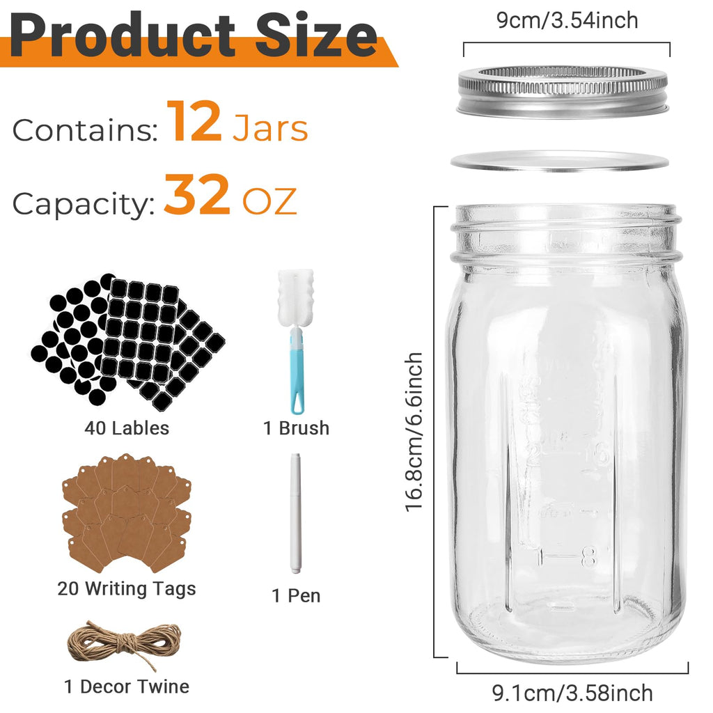 CycleMore 20 Pcs 12oz Glass Mason Jars With Silver Separable Lids, 350ml Round Canning Jars for Honey, Jam, Herb, Wedding Favor, Kitchen Storage Wide Mouth Bottles for Crafts, Meal Prep