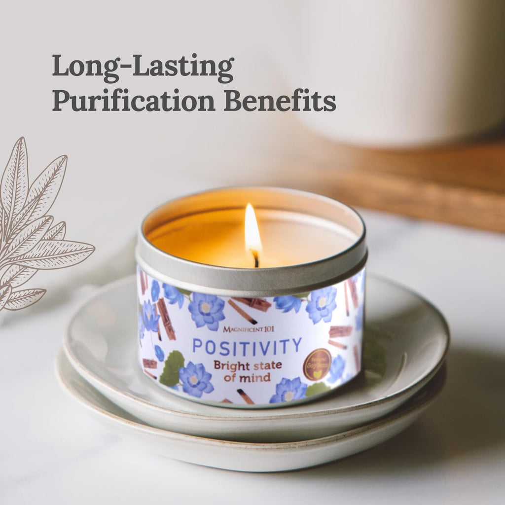 Magnificent 101 Long-Lasting Home Blessing - Love & Laughter Aromatherapy Smudge Candle - 6 Oz - 35-Hour Burn - Soy Wax, Sage, Bergamot & Sandalwood - Meditation & Manifestation - Sage Candle
