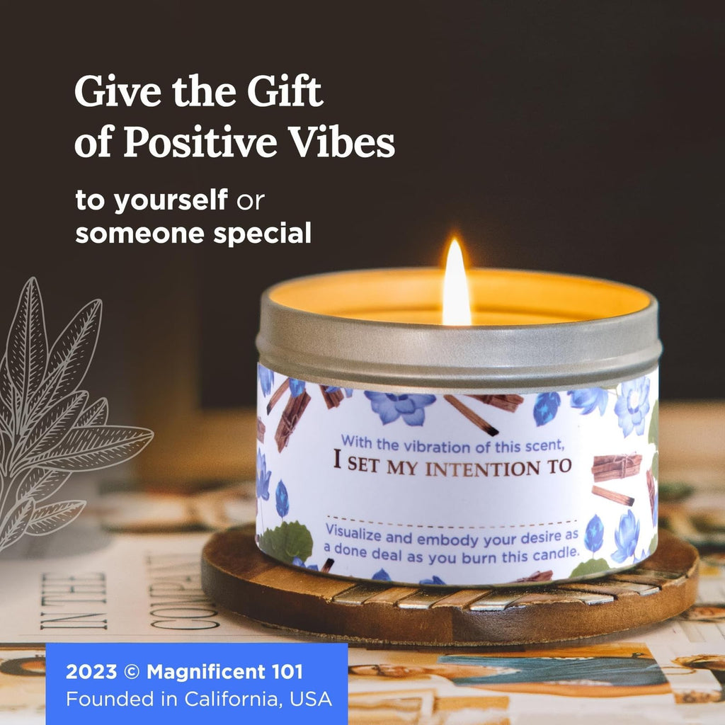 Magnificent 101 Long-Lasting Home Blessing - Love & Laughter Aromatherapy Smudge Candle - 6 Oz - 35-Hour Burn - Soy Wax, Sage, Bergamot & Sandalwood - Meditation & Manifestation - Sage Candle