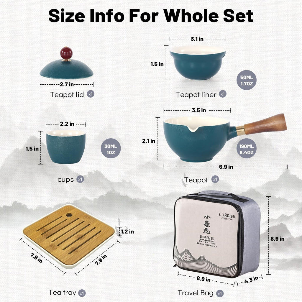 LURRIER Porcelain Chinese Gongfu Tea Set,Portable Teapot Set with 360 Rotation Tea maker and Infuser,Portable All in One Gift Bag for Travel,Home,Gifting,Outdoor and Office (Sakura)