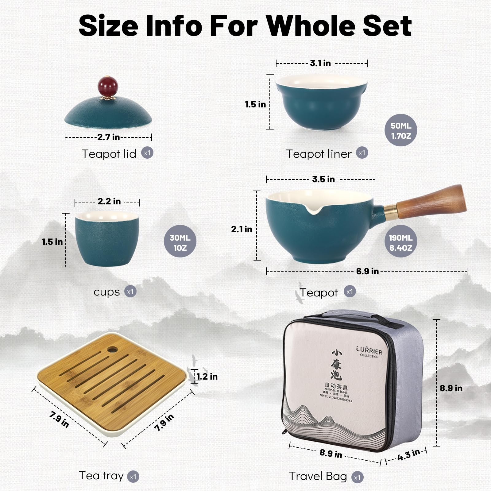 LURRIER Porcelain Chinese Gongfu Tea Set,Portable Teapot Set with 360 Rotation Tea maker and Infuser,Portable All in One Gift Bag for Travel,Home,Gifting,Outdoor and Office (Sakura)