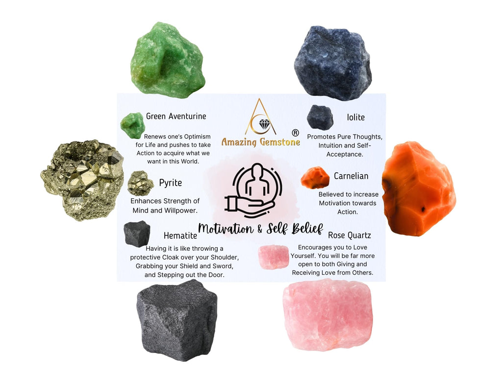 Amazing Gemstone Crystals for House Protection Manifestation, Set of 6 Amethyst, Scolecite, Shungite, Black Tourmaline, Selenite and Moss Agate Healing Crystals and Stones