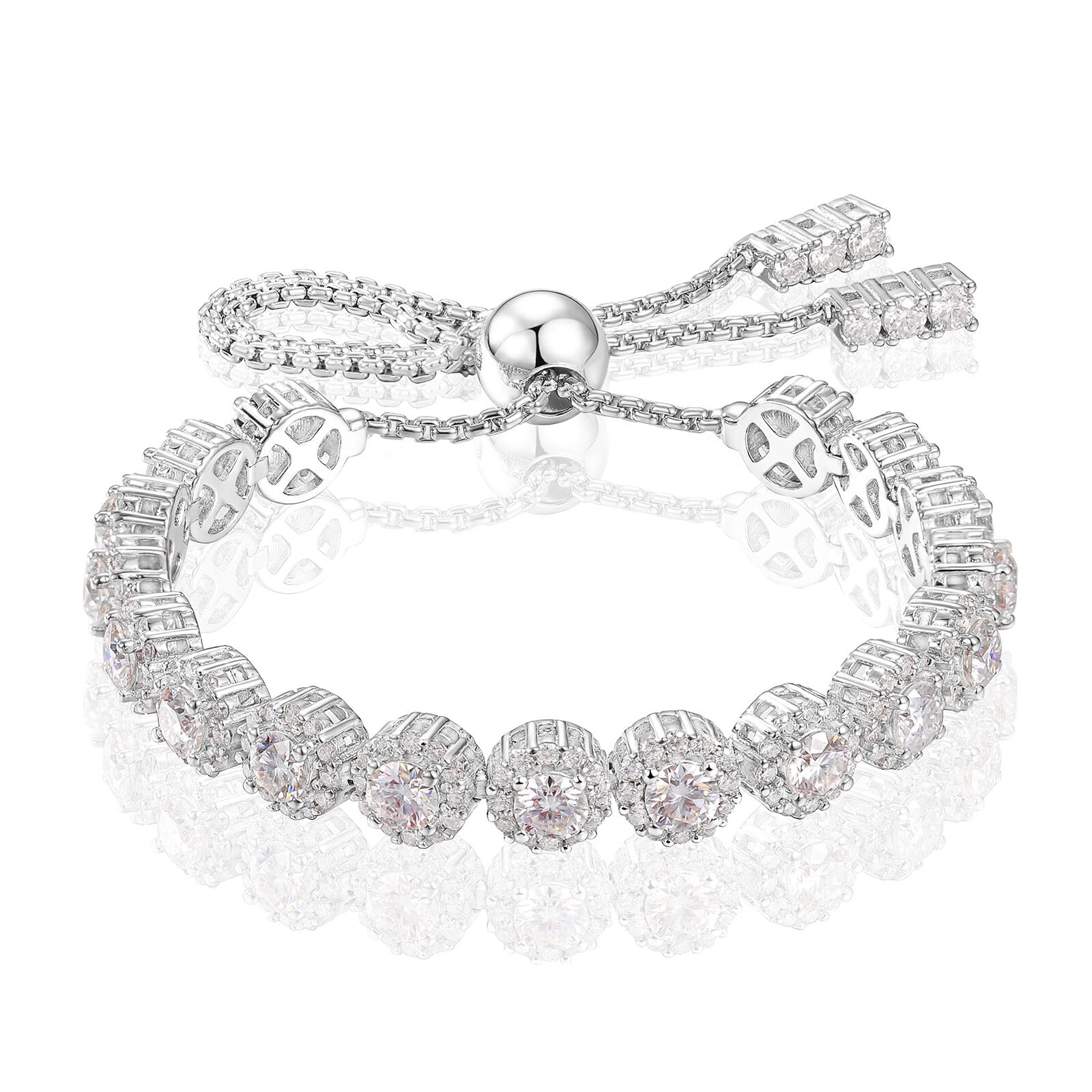 Moissanite Halo Bracelet 4.9CT-8.0CT Lab Grown Moissanite Bracelet for Women 18K White Gold Plated S925 Sterling Silver Adjustable Tennis Bracelet 5MM/7.5MM Iced Out Bracelets Cluster Jewelry