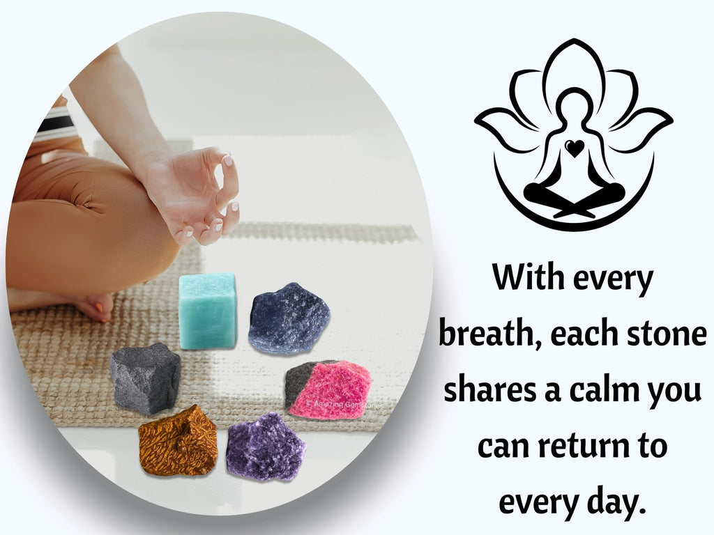 Amazing Gemstone Crystals for House Protection Manifestation, Set of 6 Amethyst, Scolecite, Shungite, Black Tourmaline, Selenite and Moss Agate Healing Crystals and Stones