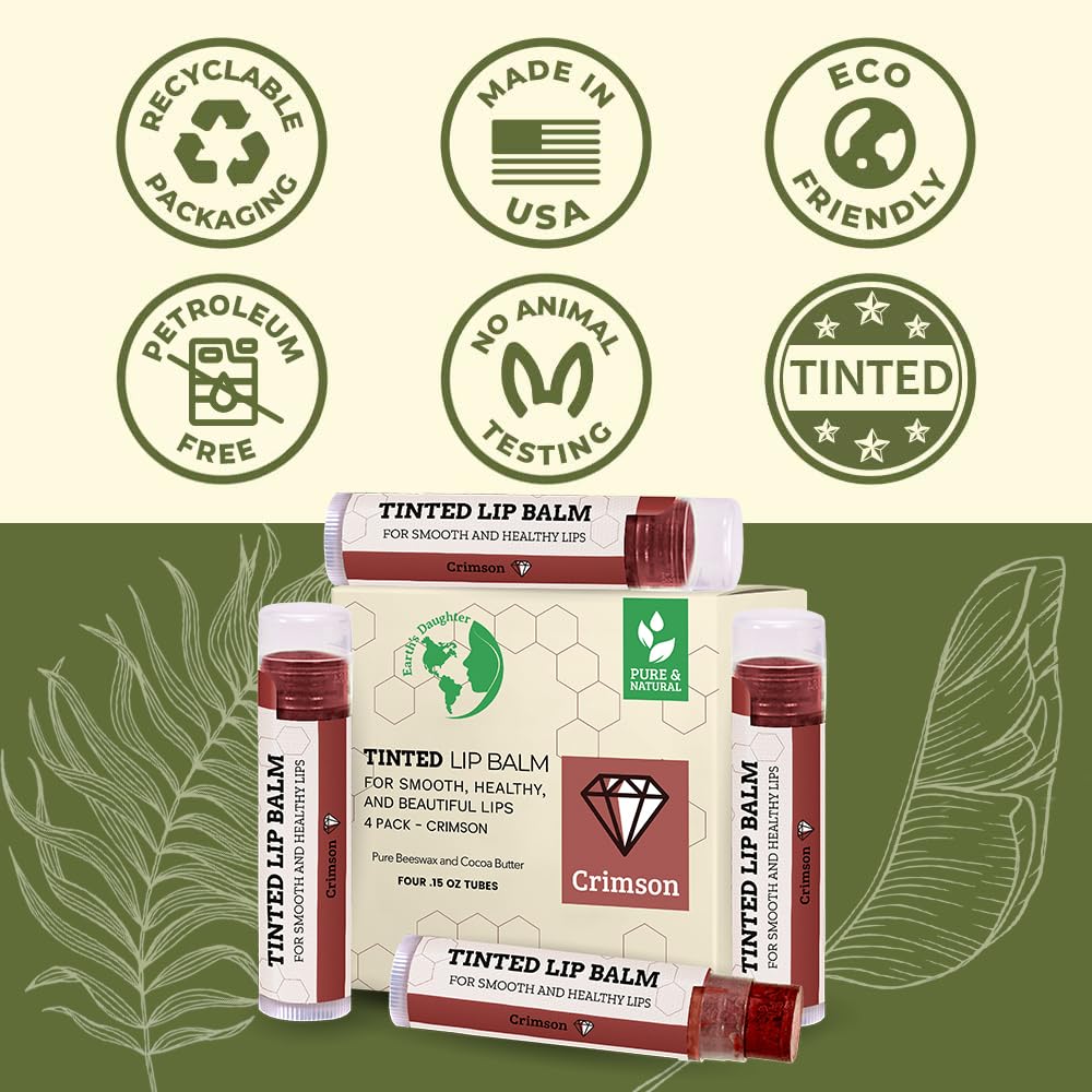 Earth's Daughter USDA Organic Lip Balm 6-Pack - Fruit Flavors, Beeswax, Coconut Oil, Vitamin E - Best Lip Repair Chapstick for Dry Cracked Lips - Moisturizing Lip Care