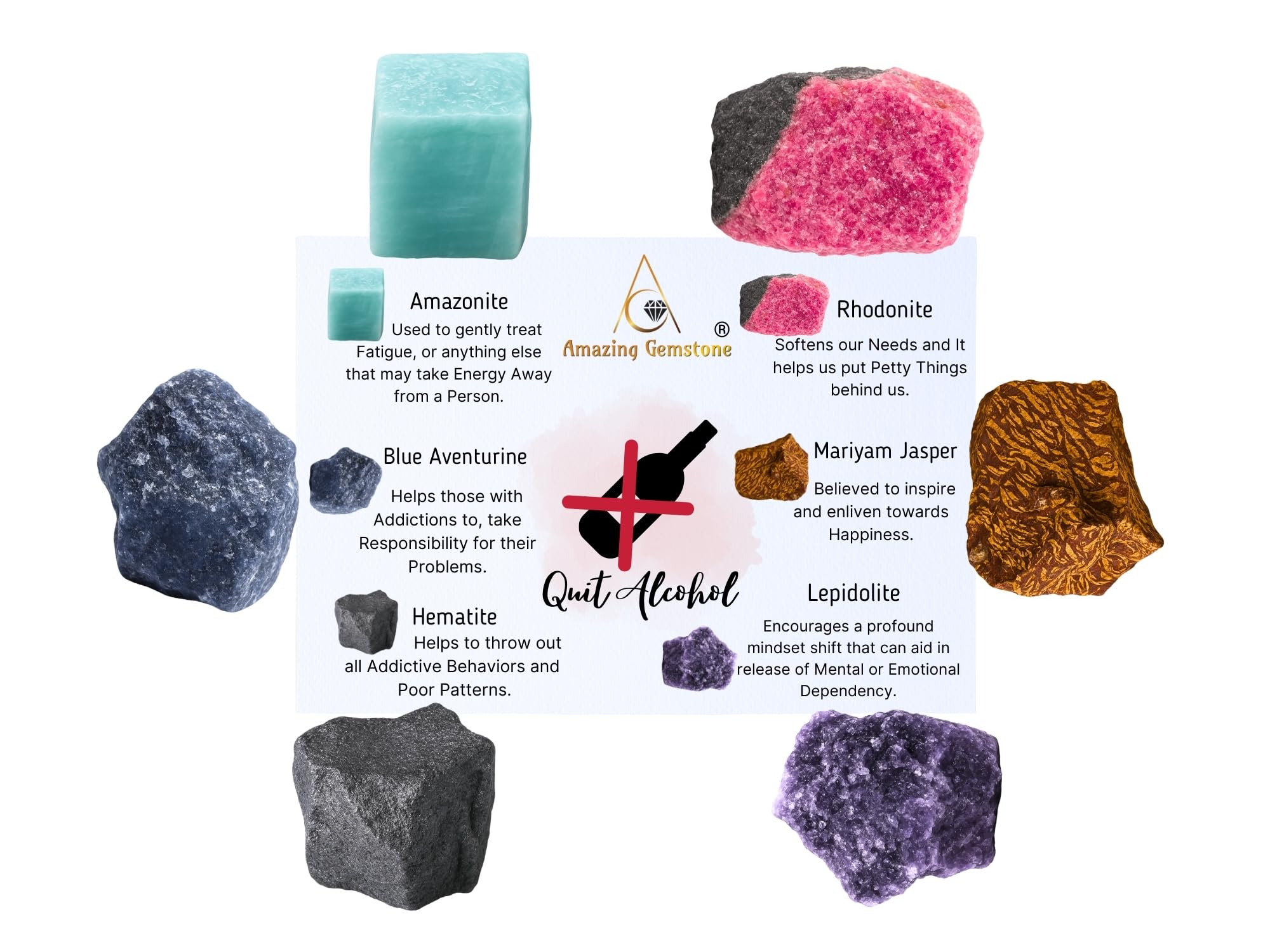 Amazing Gemstone Crystals for House Protection Manifestation, Set of 6 Amethyst, Scolecite, Shungite, Black Tourmaline, Selenite and Moss Agate Healing Crystals and Stones