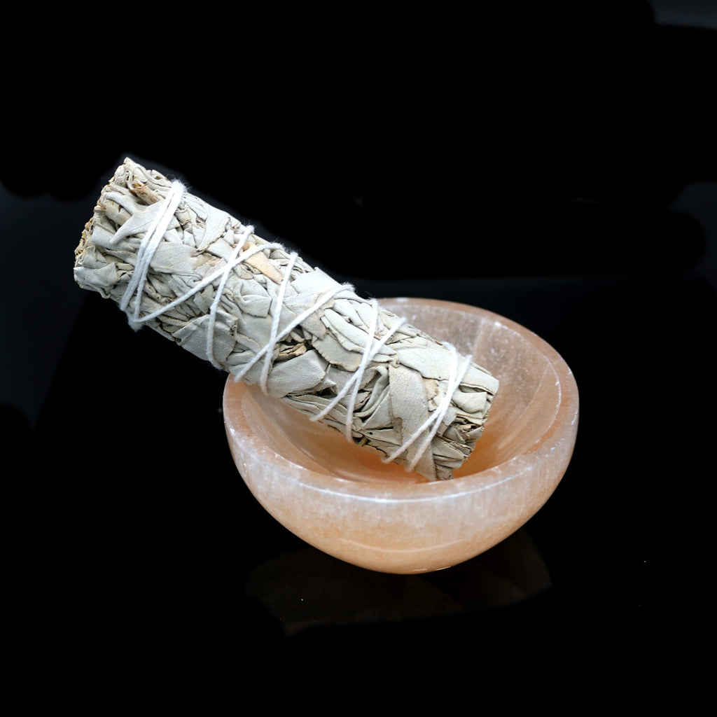 Soul Sticks Selenite Crystal Bowls for Smudging, Healing, Recharging Crystals | Pure Selenite Smudge Bowl & Crystal Charging Station Ethically Sourced in Morocco, Orange (4 Inch)