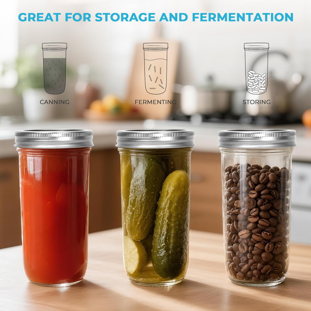 CycleMore 20 Pcs 12oz Glass Mason Jars With Silver Separable Lids, 350ml Round Canning Jars for Honey, Jam, Herb, Wedding Favor, Kitchen Storage Wide Mouth Bottles for Crafts, Meal Prep