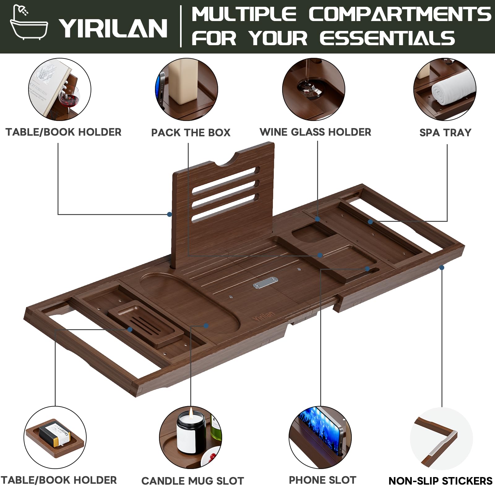 Premium Bathtub Tray Caddy, Expandable Bath Tray, Unique House Warming Gifts, New Home, Anniversary and Wedding Gifts for Couple, Bridal Shower Gift for Women