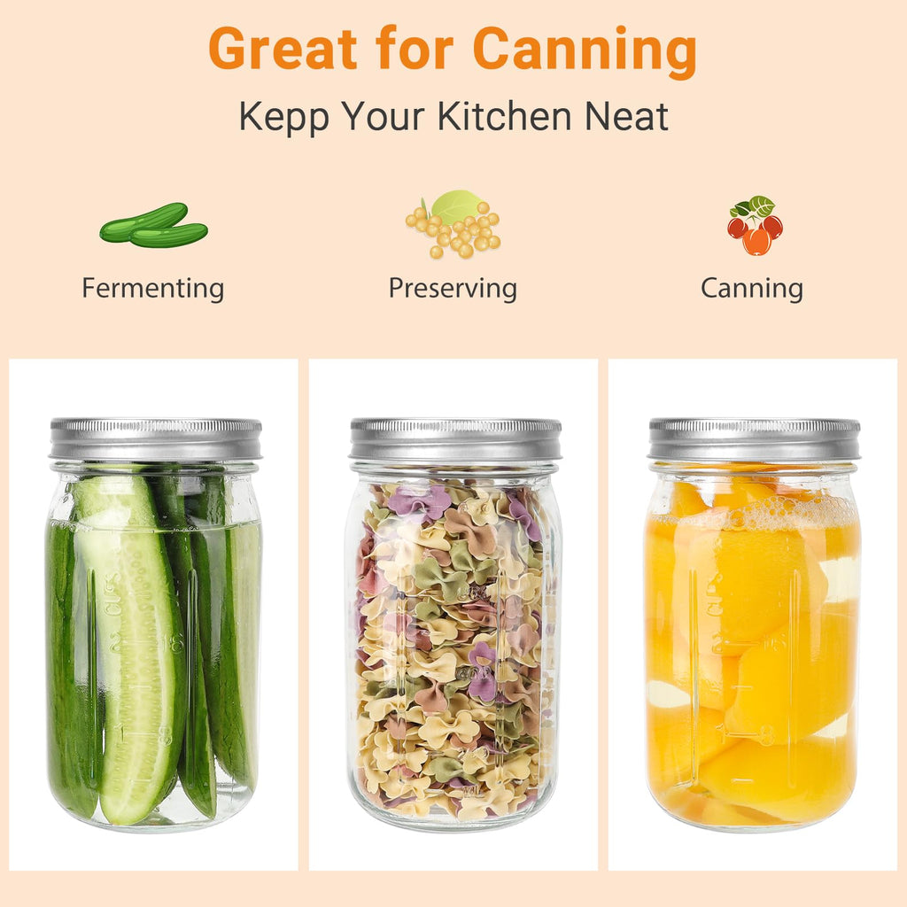 CycleMore 20 Pcs 12oz Glass Mason Jars With Silver Separable Lids, 350ml Round Canning Jars for Honey, Jam, Herb, Wedding Favor, Kitchen Storage Wide Mouth Bottles for Crafts, Meal Prep