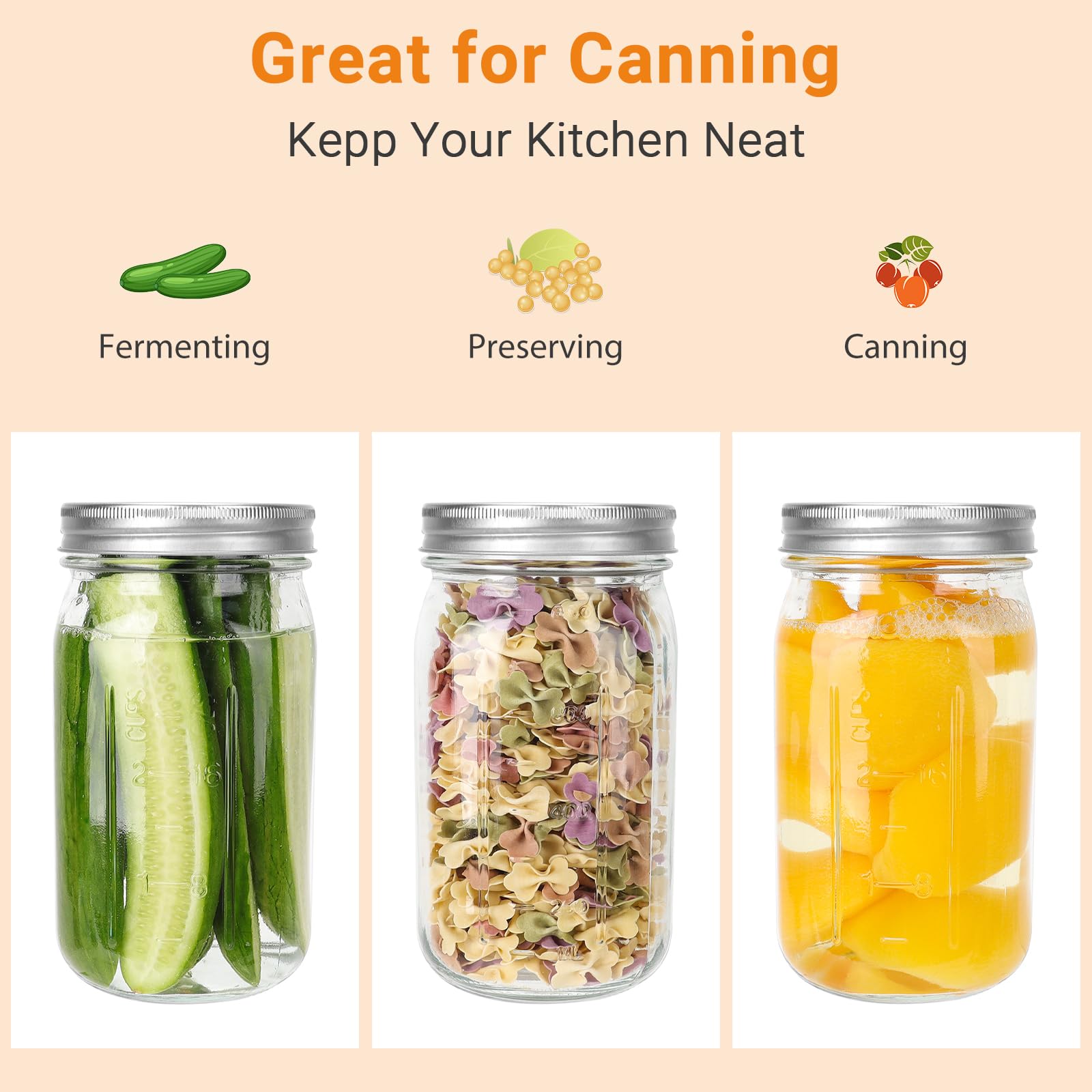 CycleMore 20 Pcs 12oz Glass Mason Jars With Silver Separable Lids, 350ml Round Canning Jars for Honey, Jam, Herb, Wedding Favor, Kitchen Storage Wide Mouth Bottles for Crafts, Meal Prep