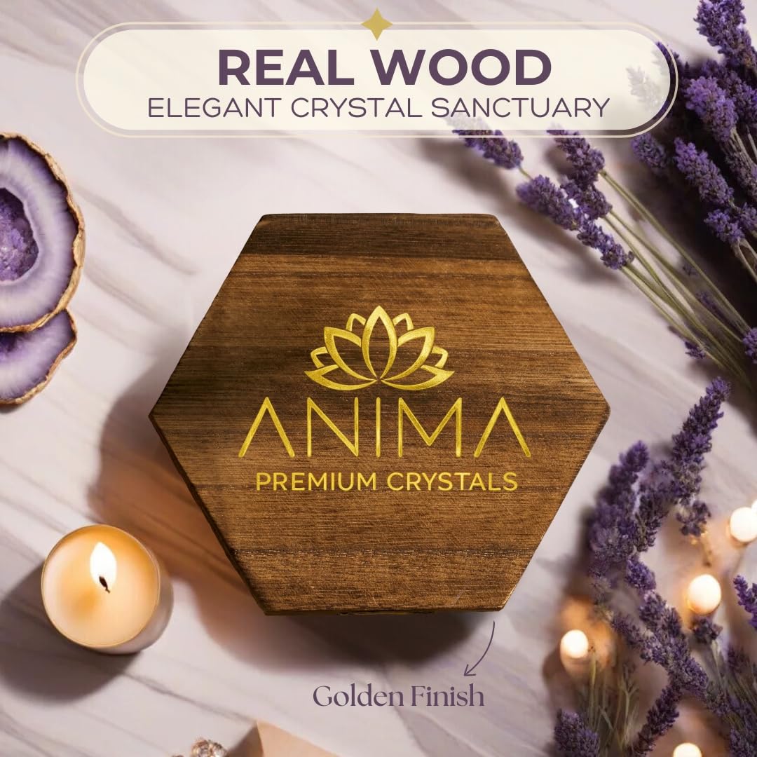 Anima Premium Protection Healing Crystals Set for Energy Shielding - Large Raw Obsidian, Black Tourmaline, Labradorite, Smoky Quartz & Selenite Bar - Wooden Gift Box and Guide Booklet Included