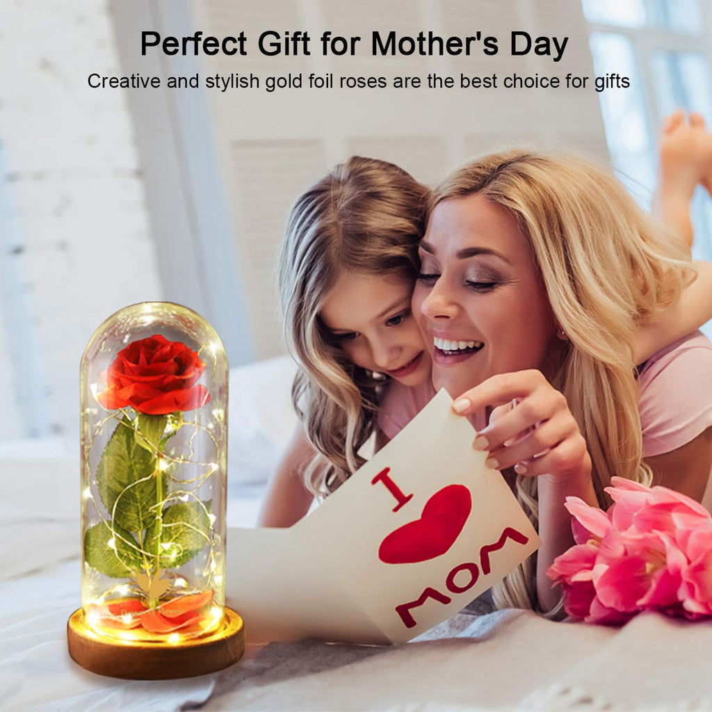 Valentine's Day Gifts for her, Eternal Rose in Glass Dome - Beauty and The Beast Inspired Keepsake, Gifts for Mom/Wife/Grandma, Preserved Roses with LED Light for Birthday/Anniversary