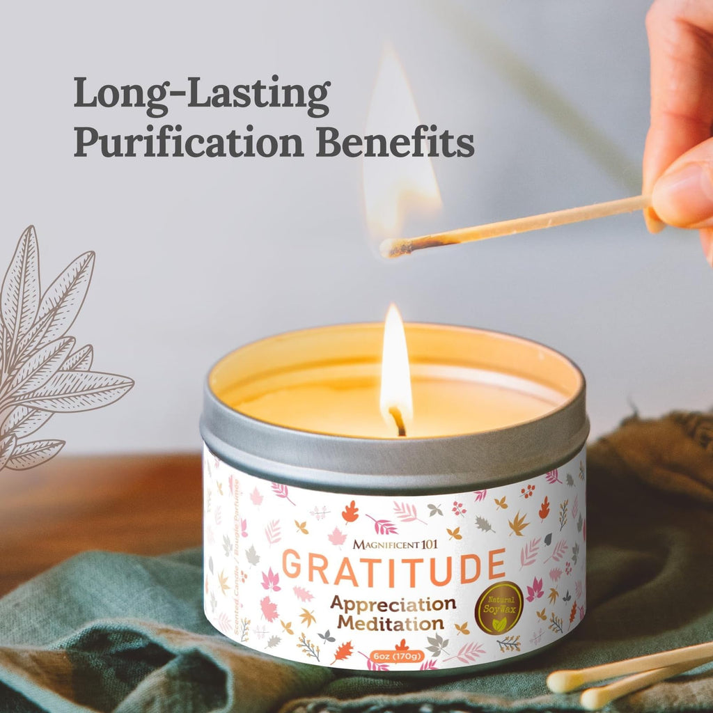 Magnificent 101 Long-Lasting Home Blessing - Love & Laughter Aromatherapy Smudge Candle - 6 Oz - 35-Hour Burn - Soy Wax, Sage, Bergamot & Sandalwood - Meditation & Manifestation - Sage Candle
