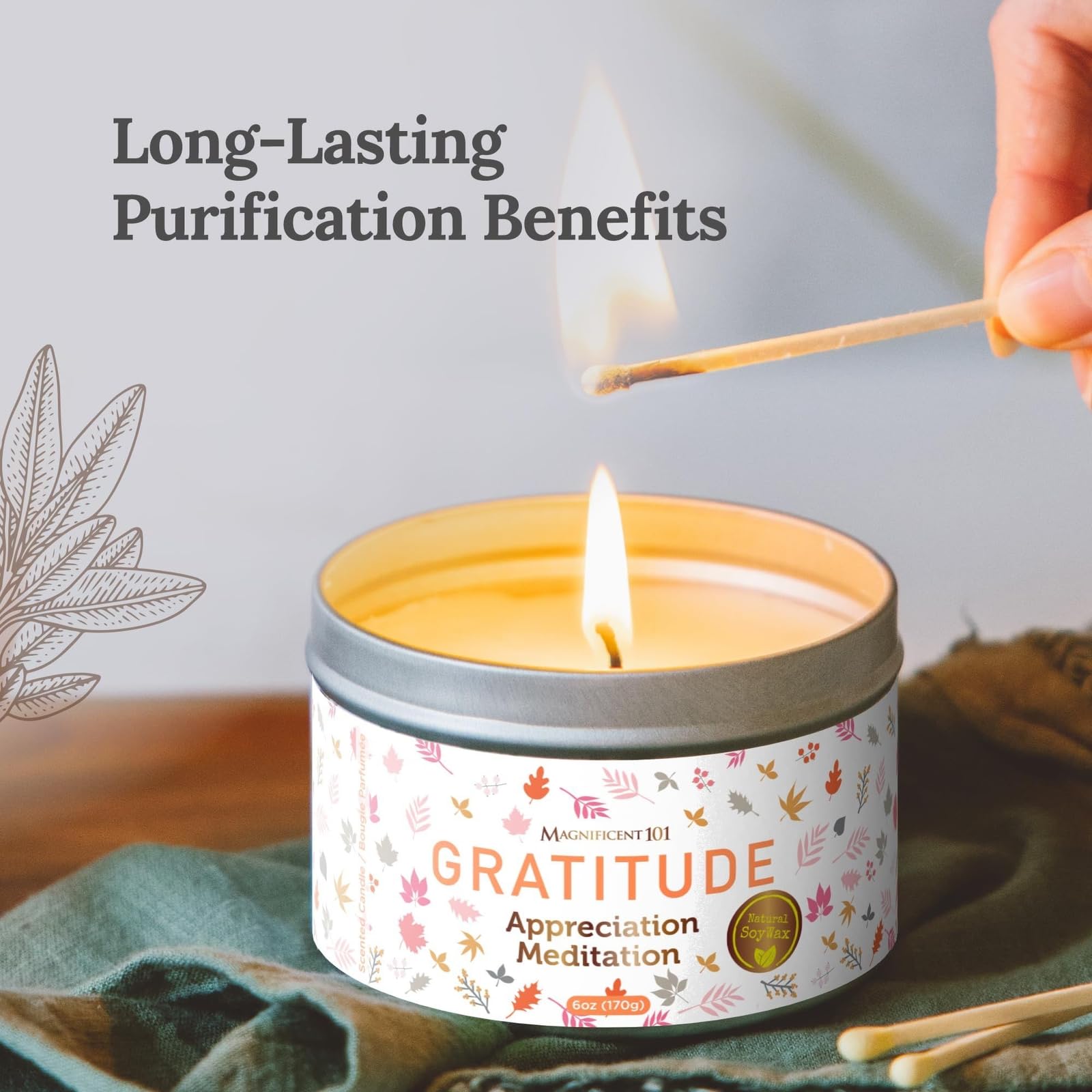 Magnificent 101 Long-Lasting Home Blessing - Love & Laughter Aromatherapy Smudge Candle - 6 Oz - 35-Hour Burn - Soy Wax, Sage, Bergamot & Sandalwood - Meditation & Manifestation - Sage Candle